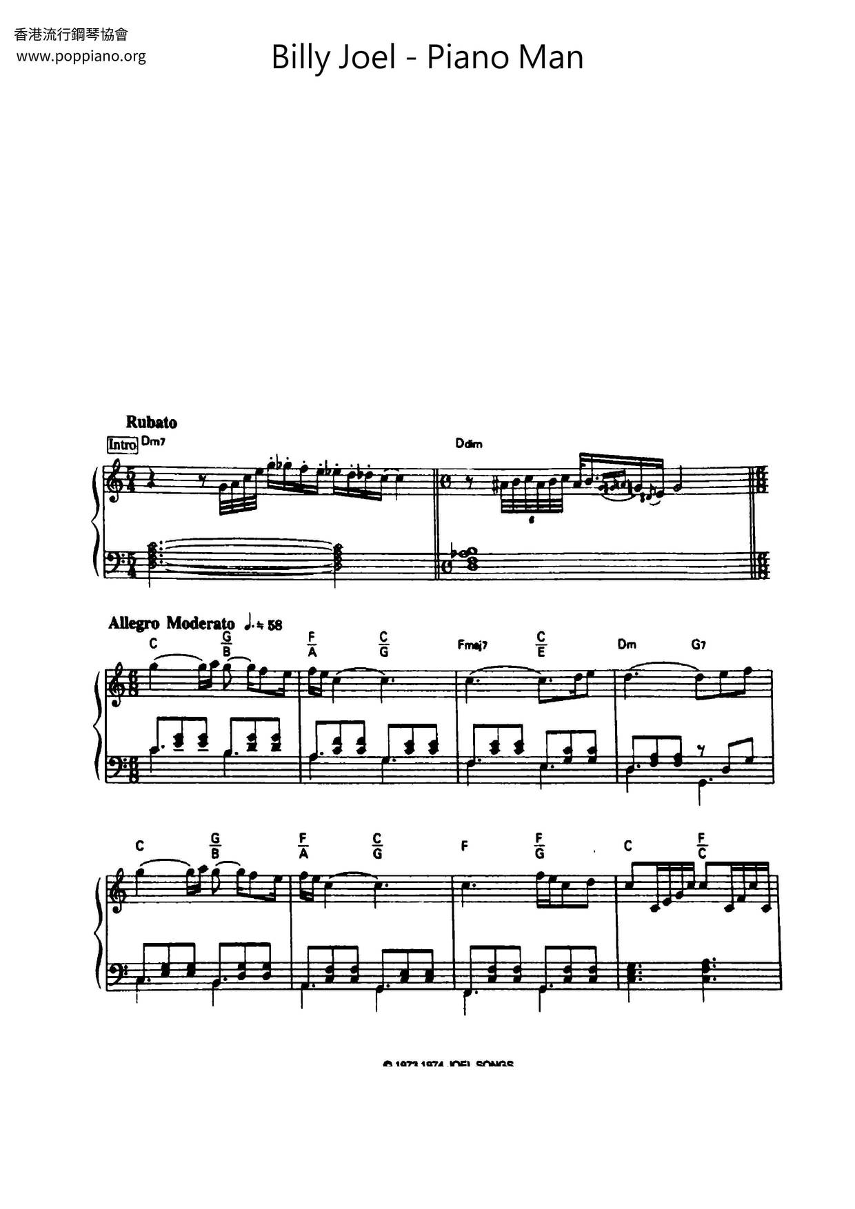 Piano Man琴譜
