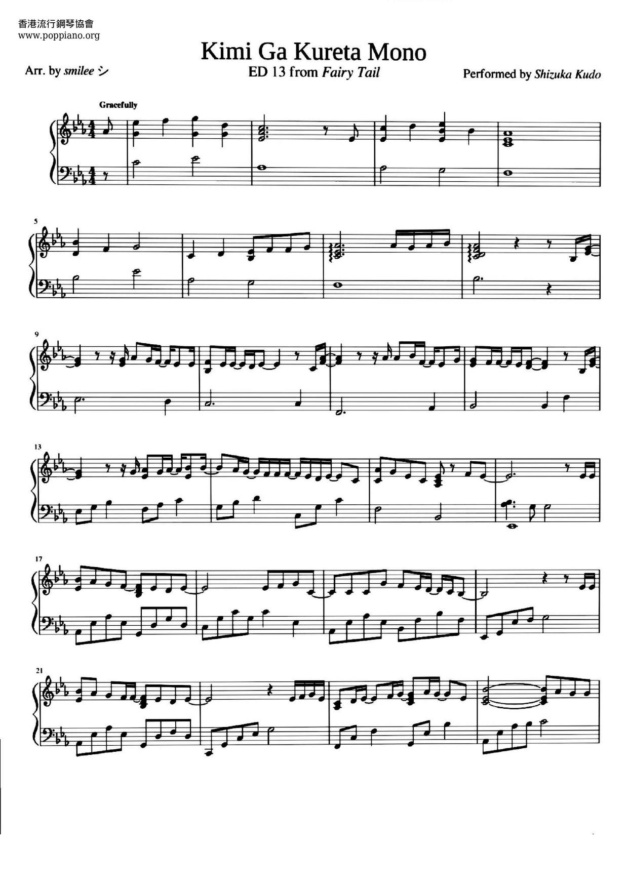★工籐靜香 Fairy Tail 君がくれたもの ピアノ譜pdf 香港ポップピアノ協会 無料PDF楽譜ダウンロード gakufu