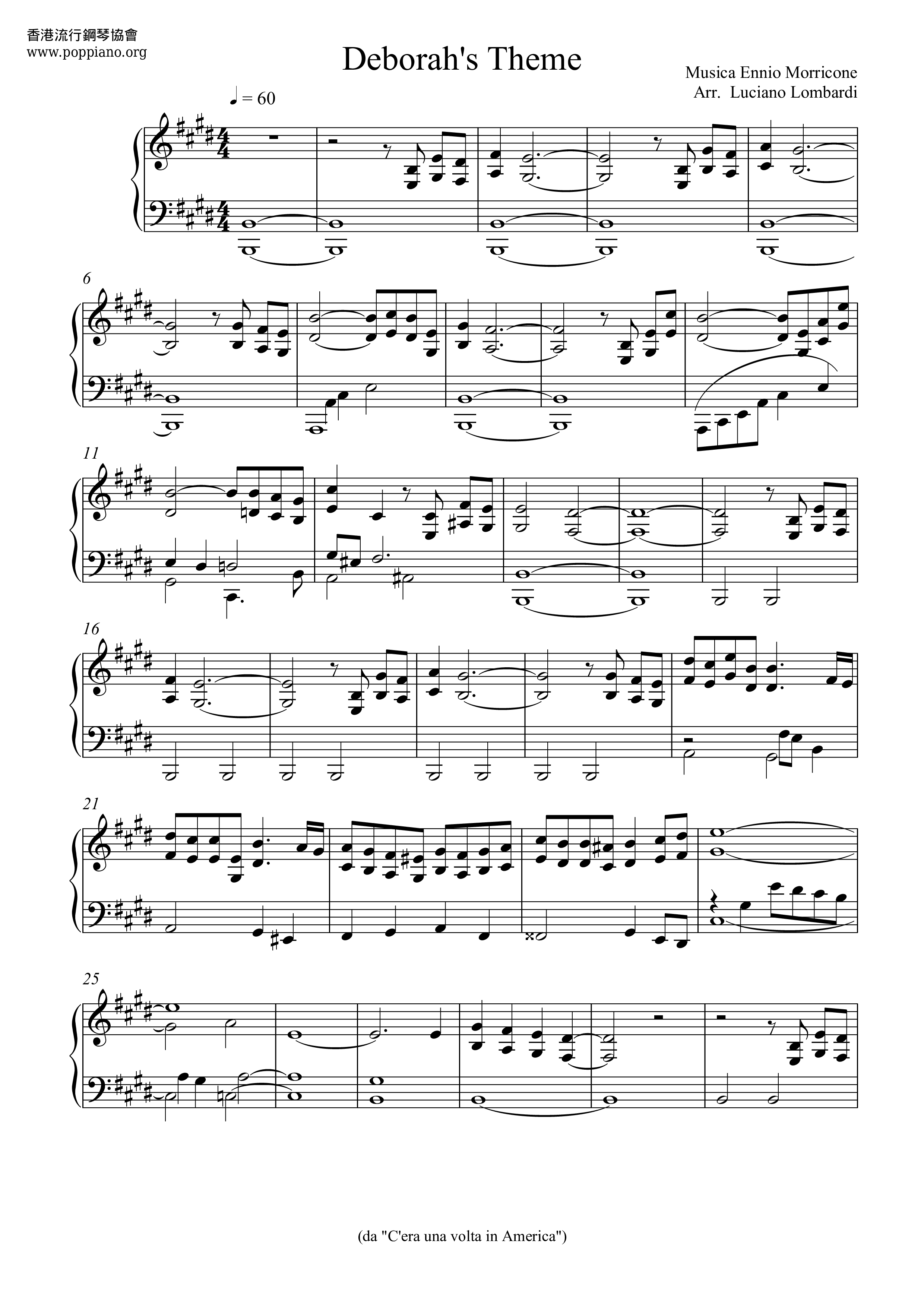 Once Upon A Time In America - Deborah's Theme Score