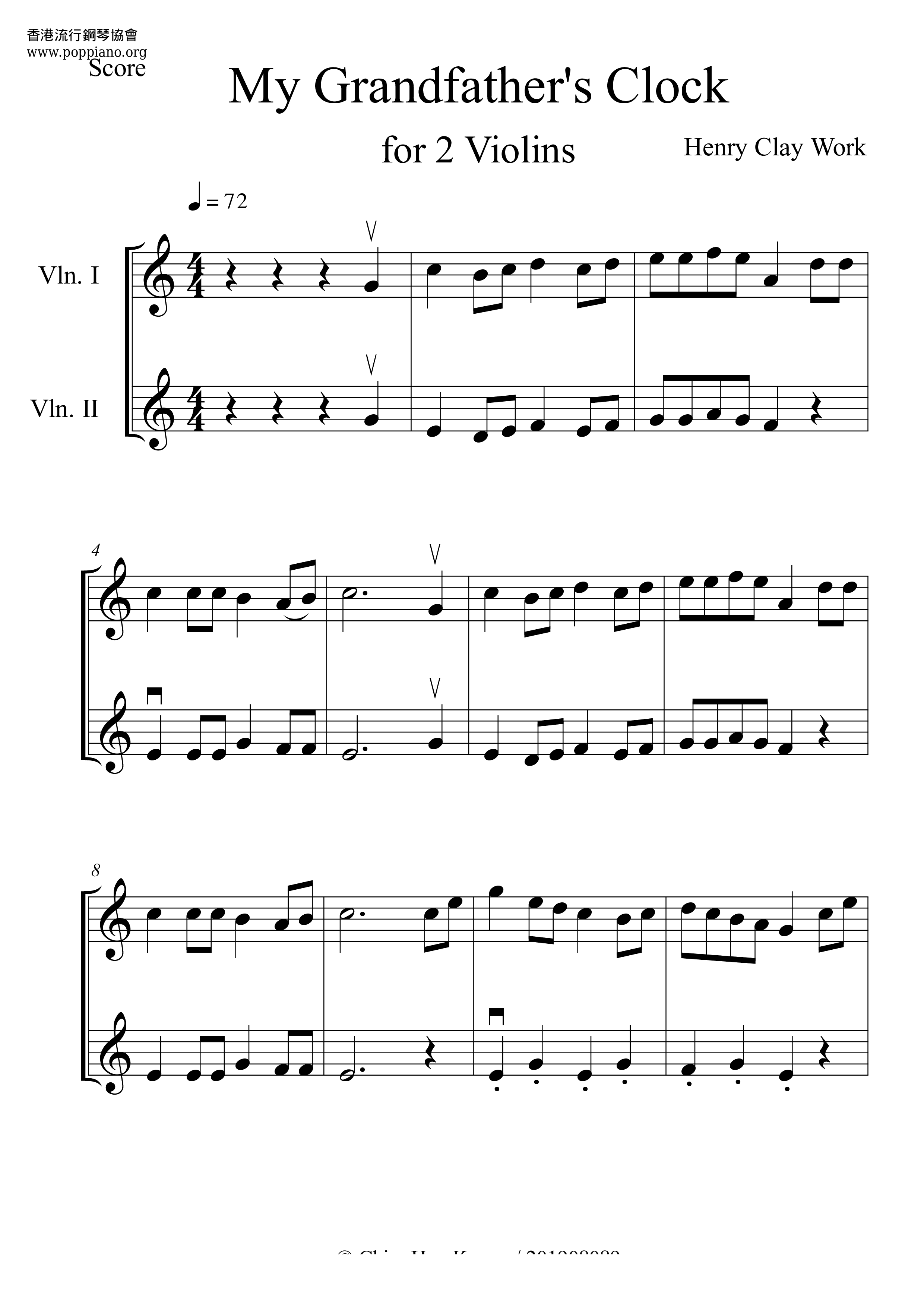 My Grandfather's Clock 古老的大鐘 Score