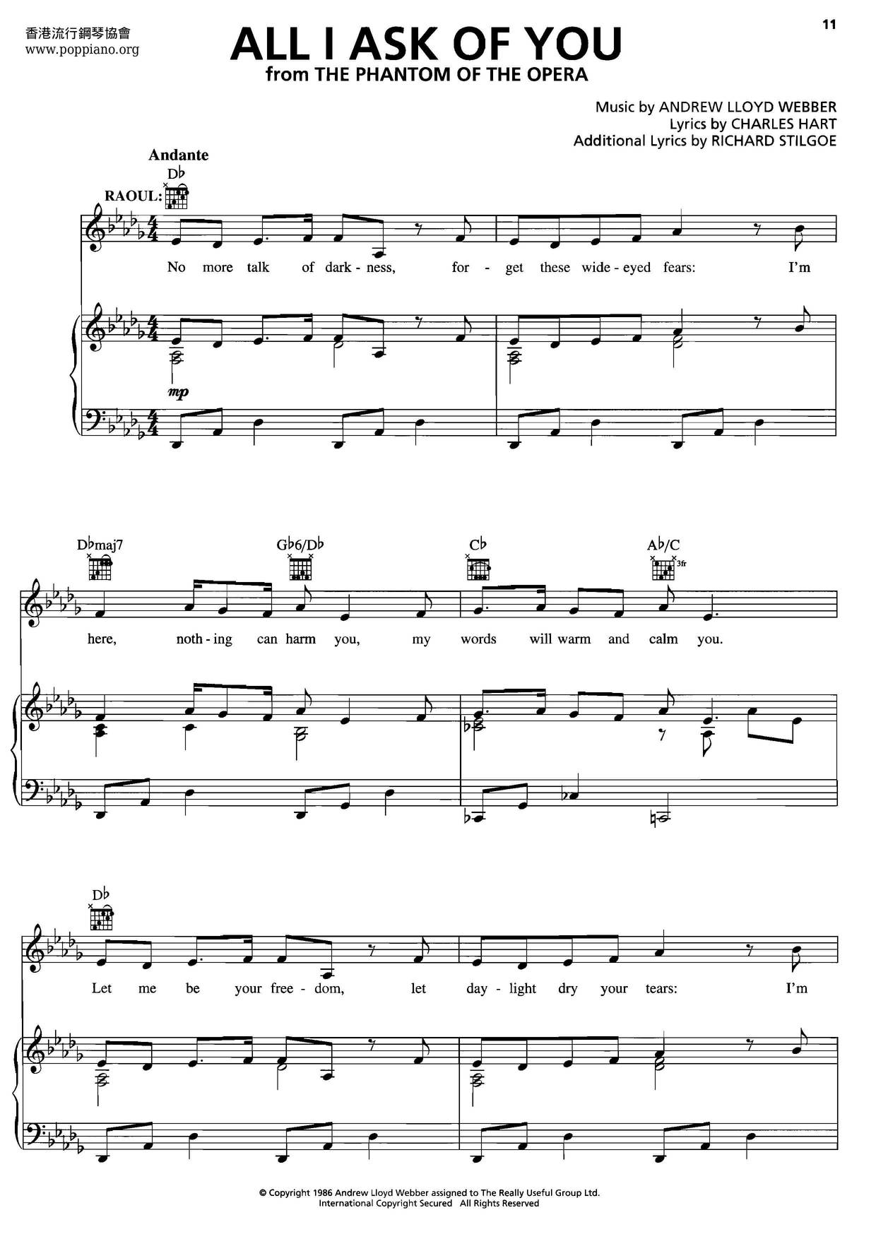 All I Ask Of You Piano