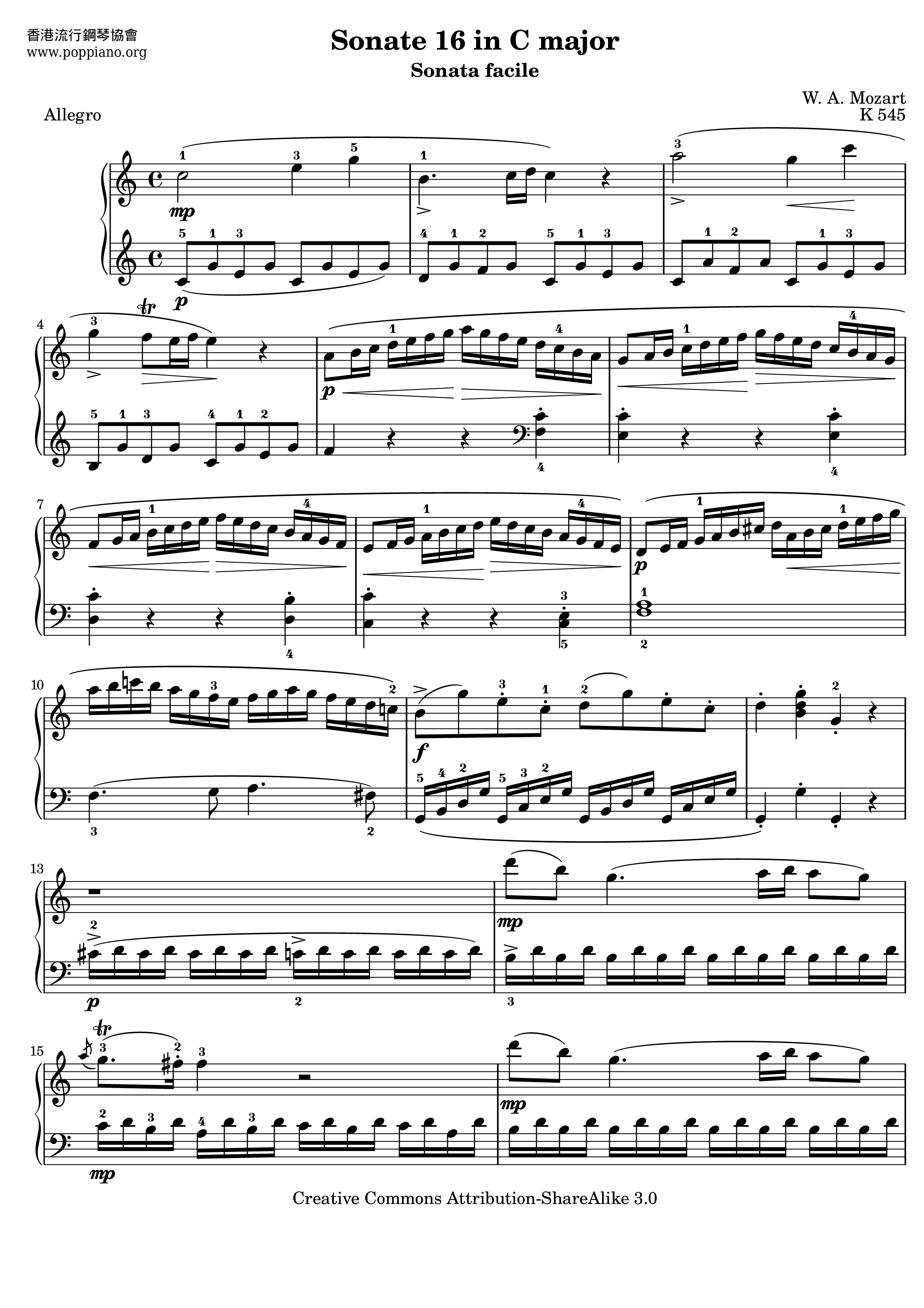 Piano Sonata No. 16 K. 545 1st Movt Score