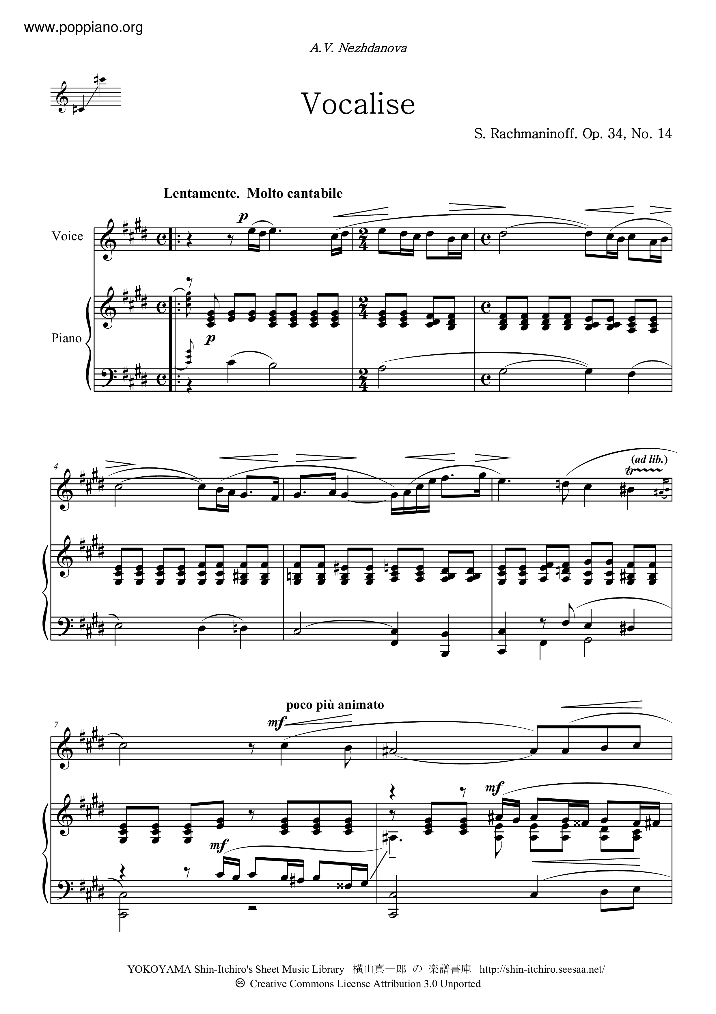 Vocalise, Op.34, No.14 Score