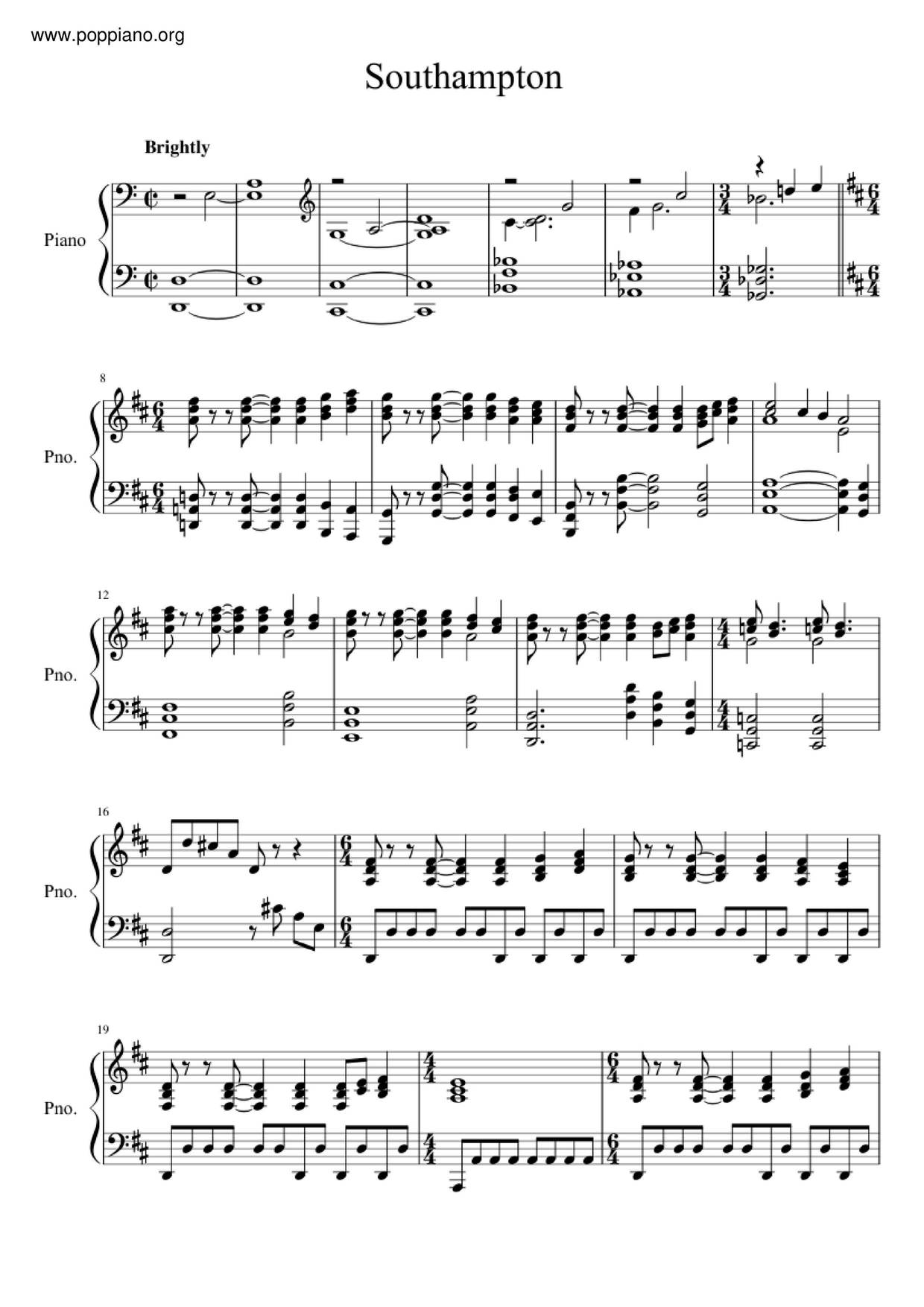 Titanic - Southamptonピアノ譜