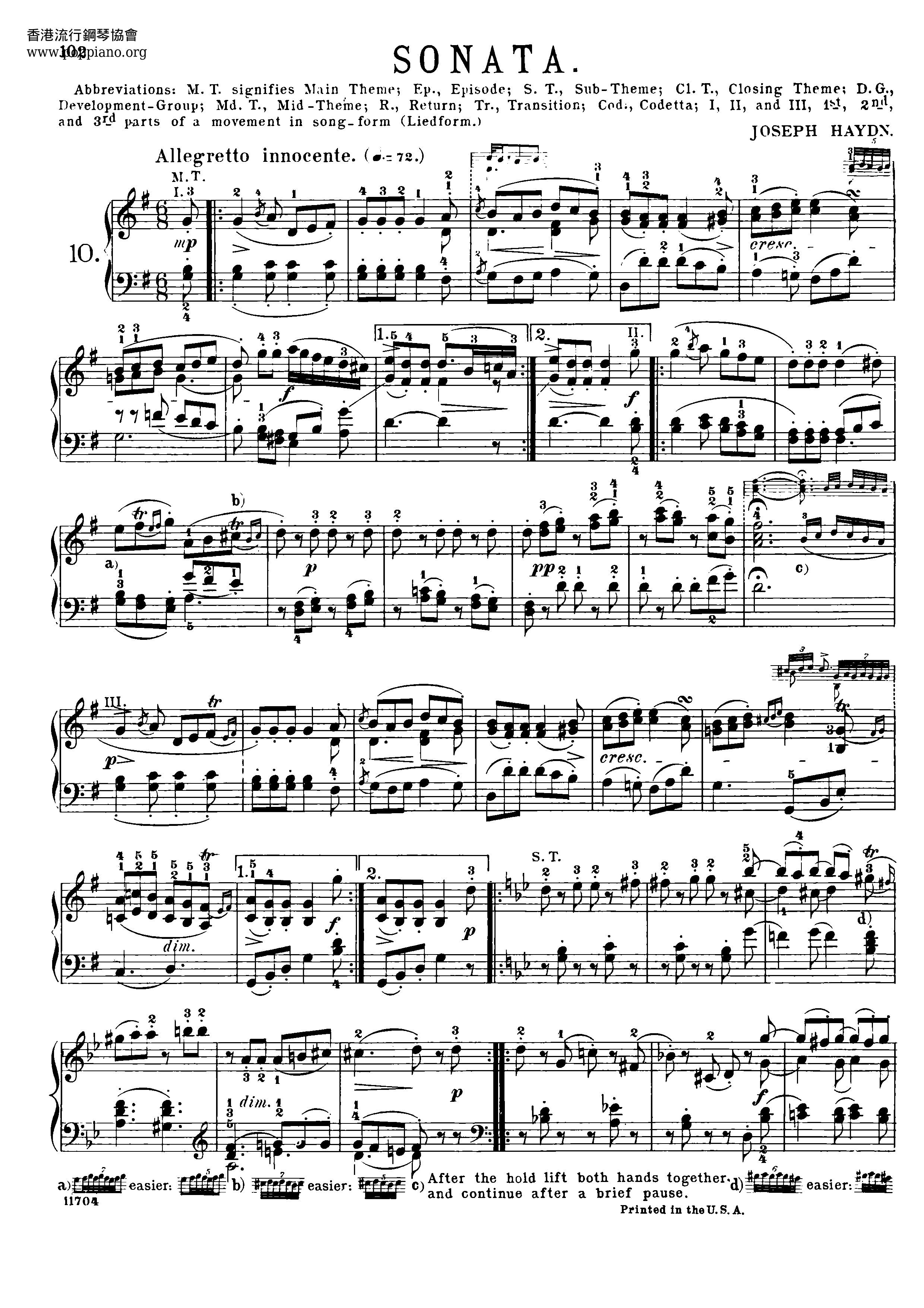 Sonata In G Score