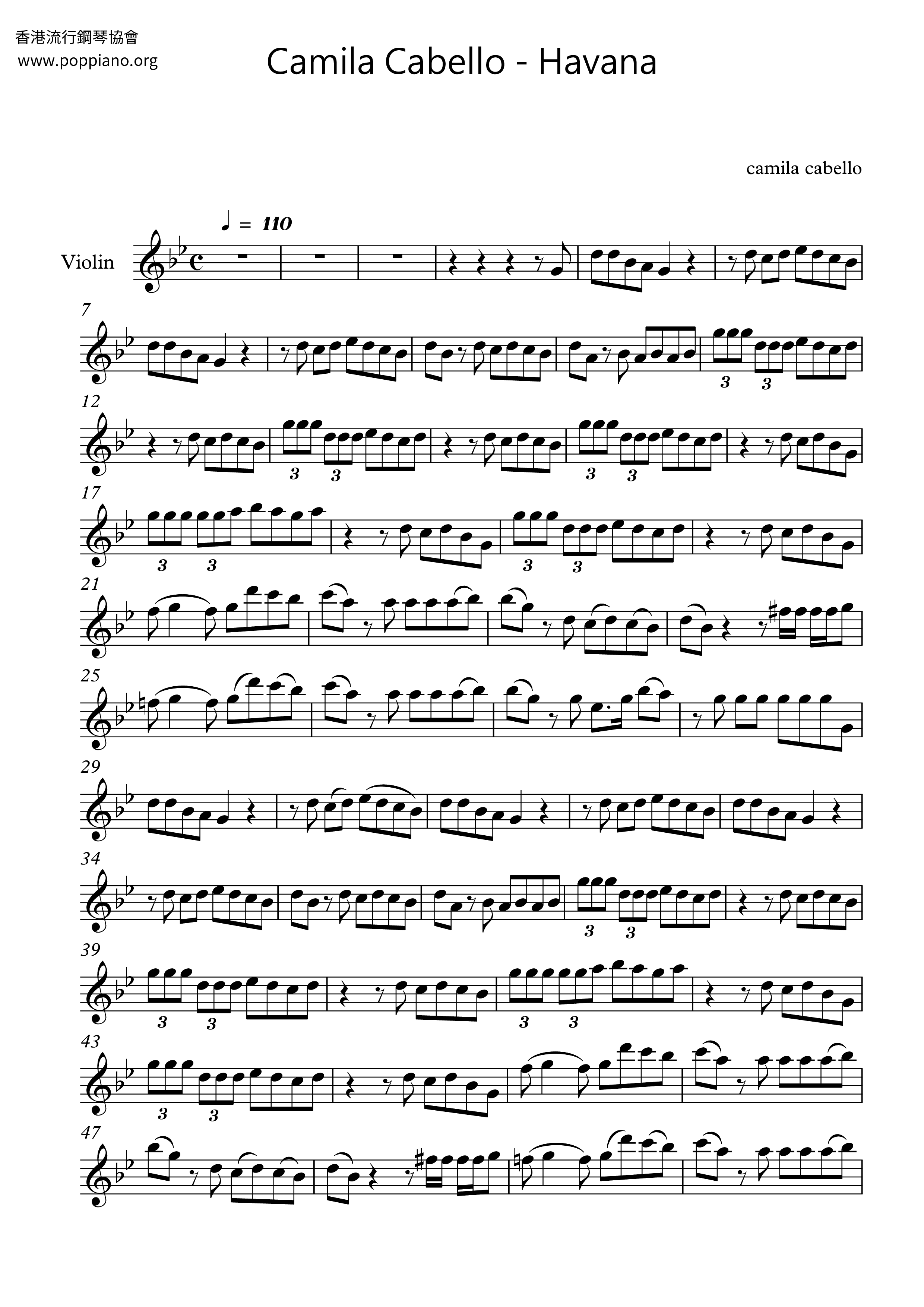 Camila Cabello Havana feat. Young Thug Violin Score pdf
