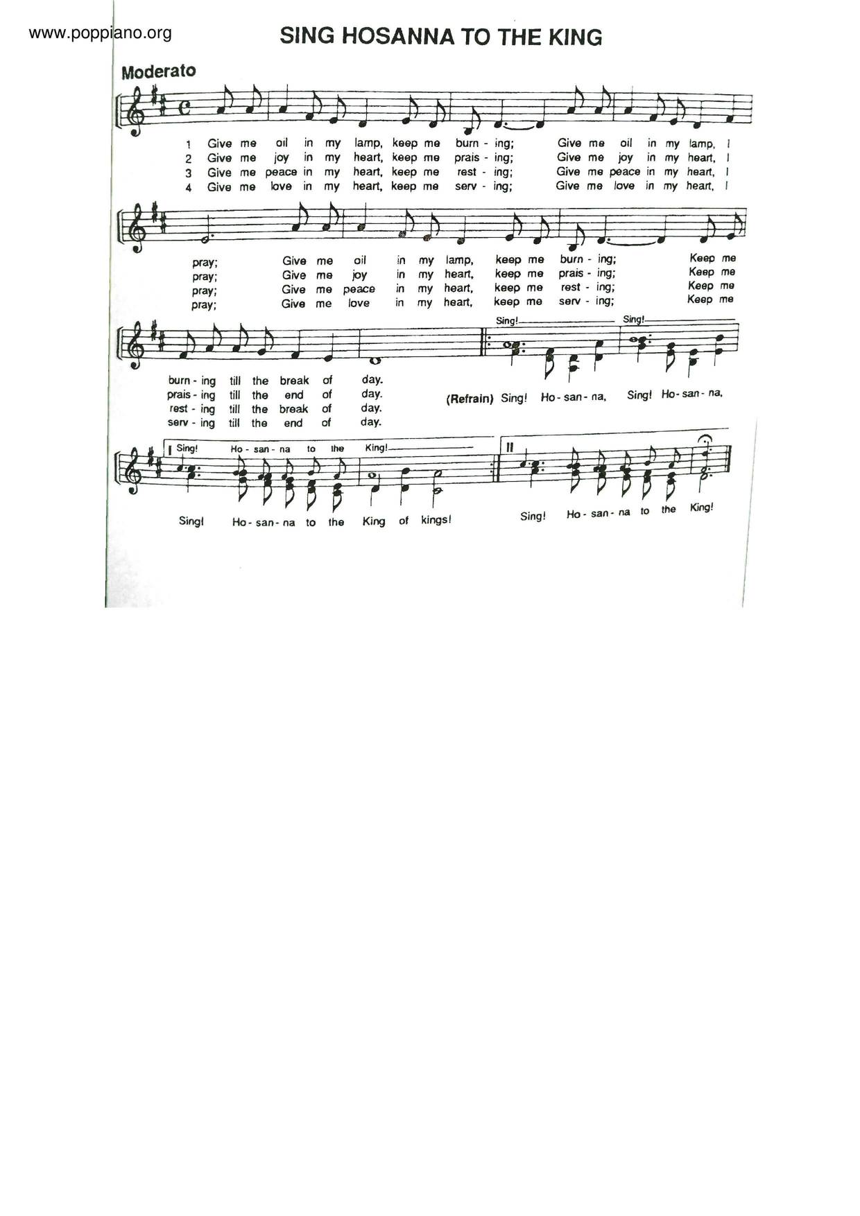 Sing Hosanna To The King Score