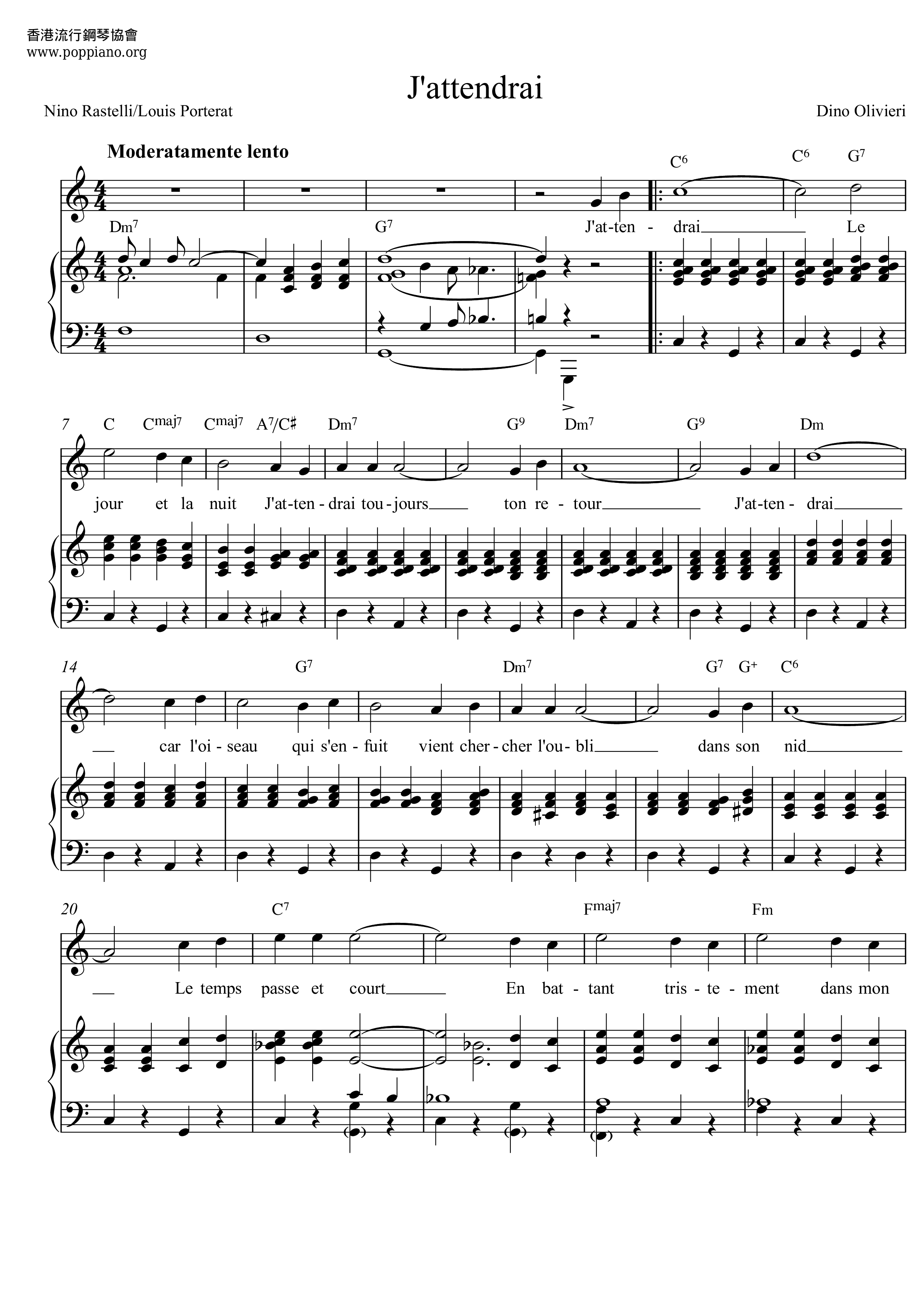 J'attendrai Score