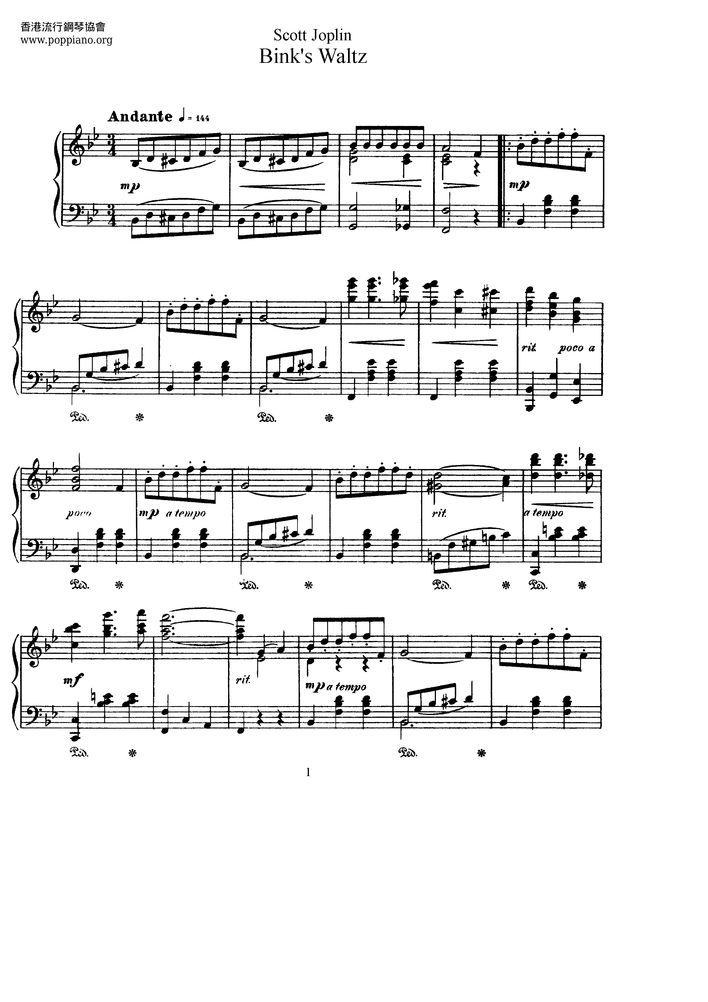 Bink's Waltz Score