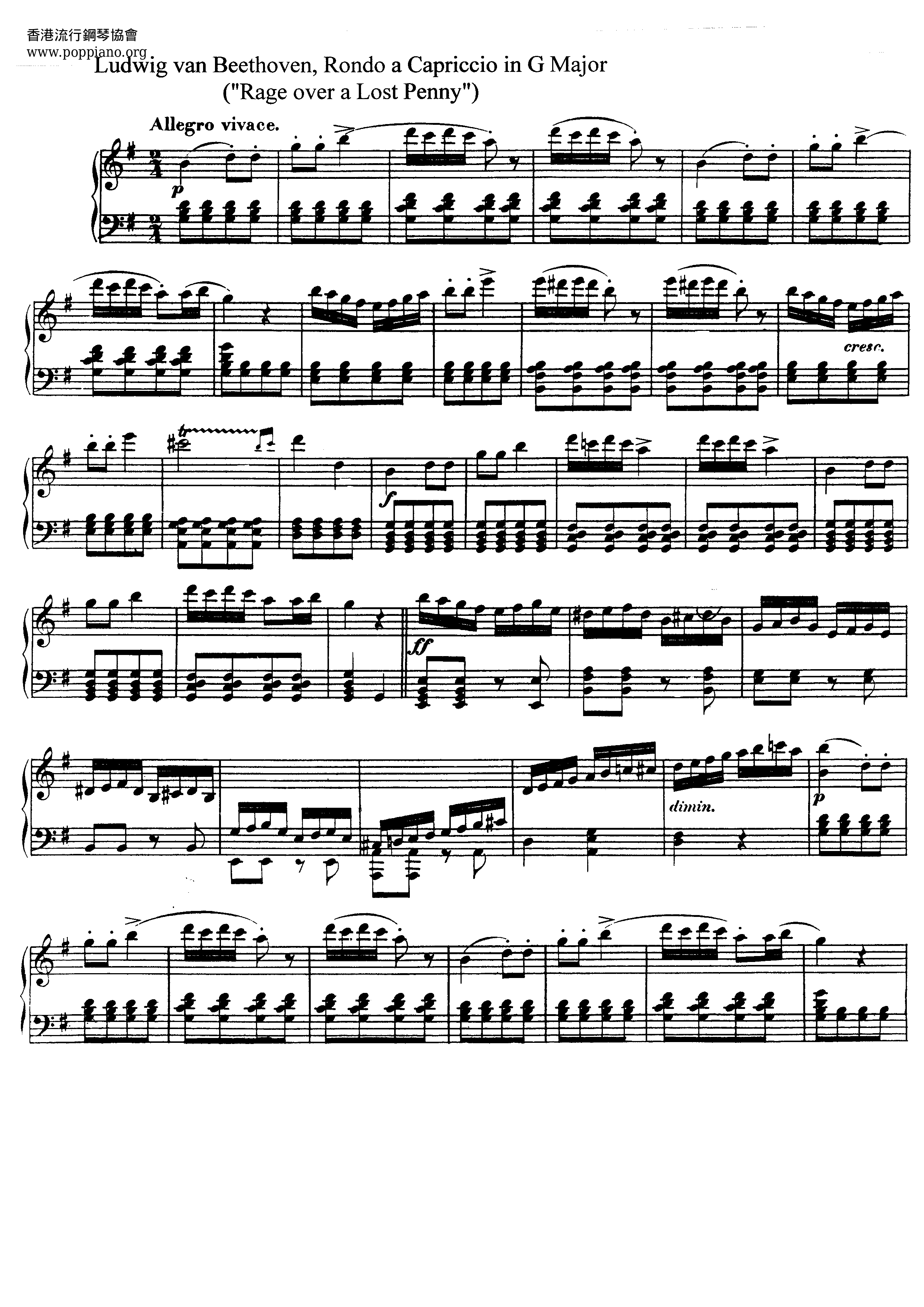 Rondo A Capriccio Op. 129琴譜