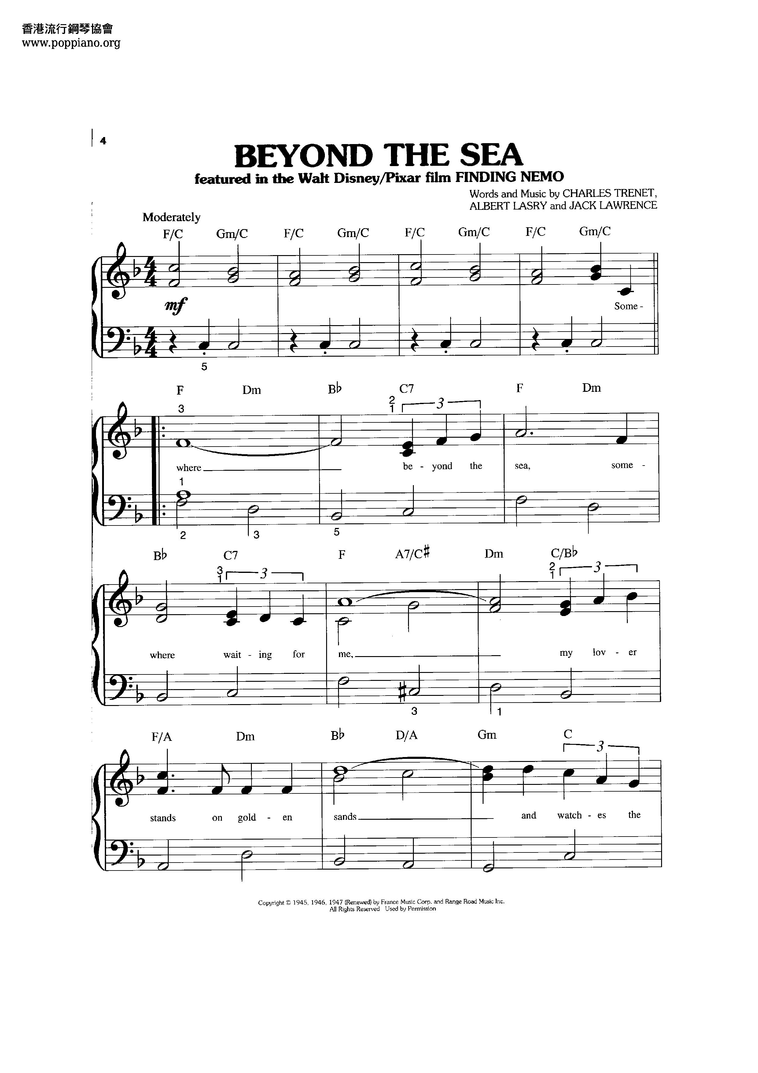 Finding Nemo - Beyond The Sea Score