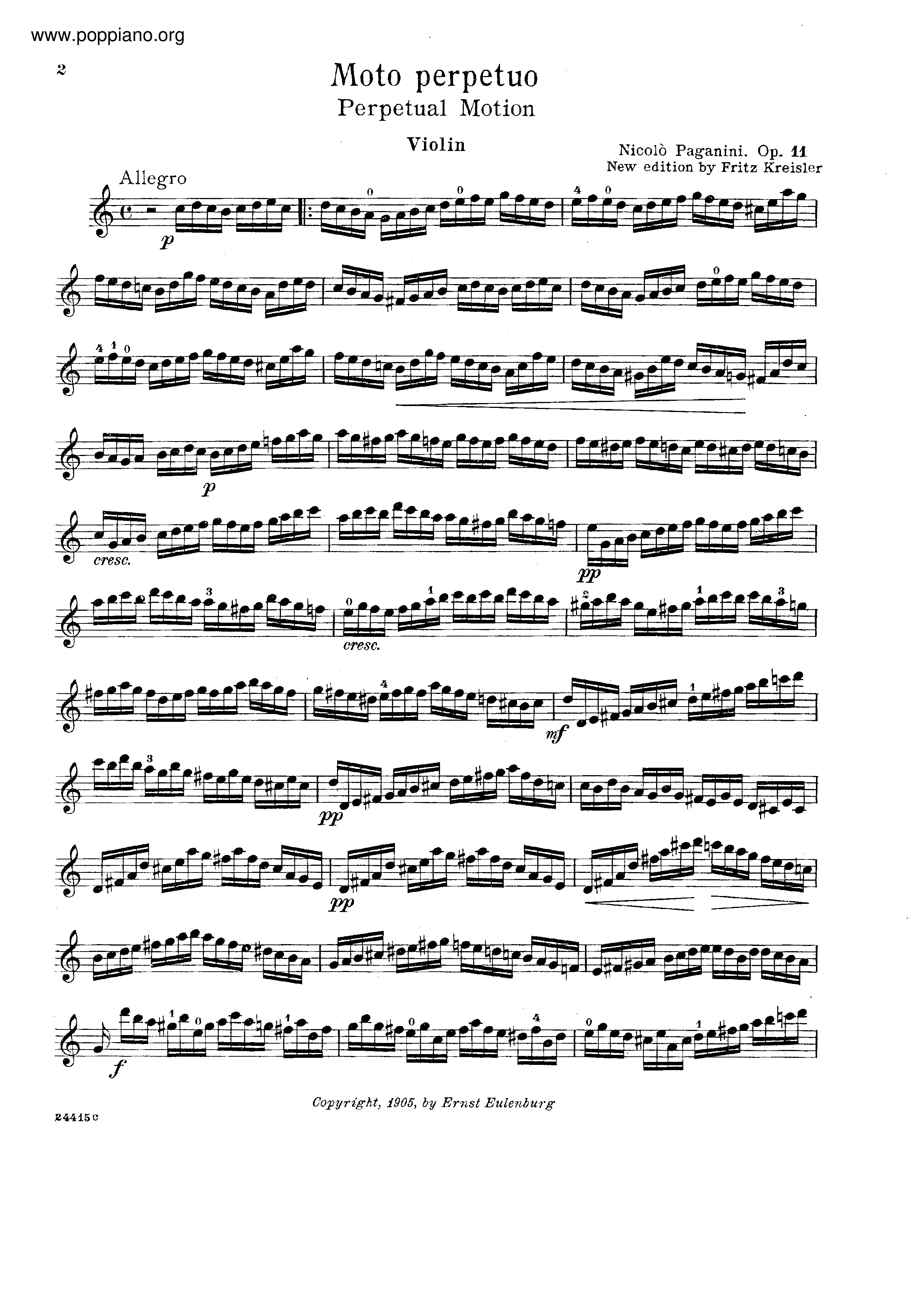 Moto Perpetuo, Op.11ピアノ譜