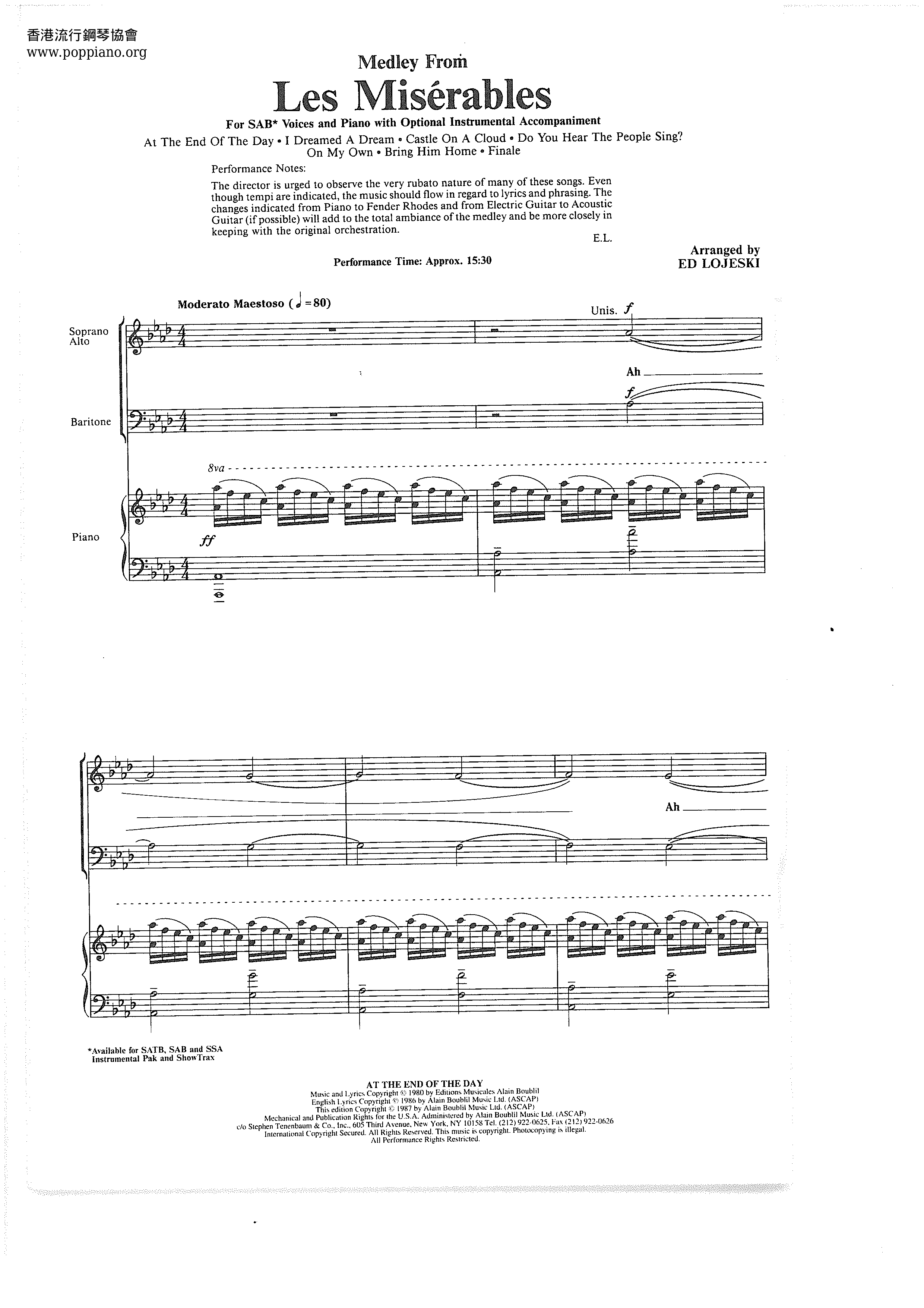 Les Miserables Medley Score