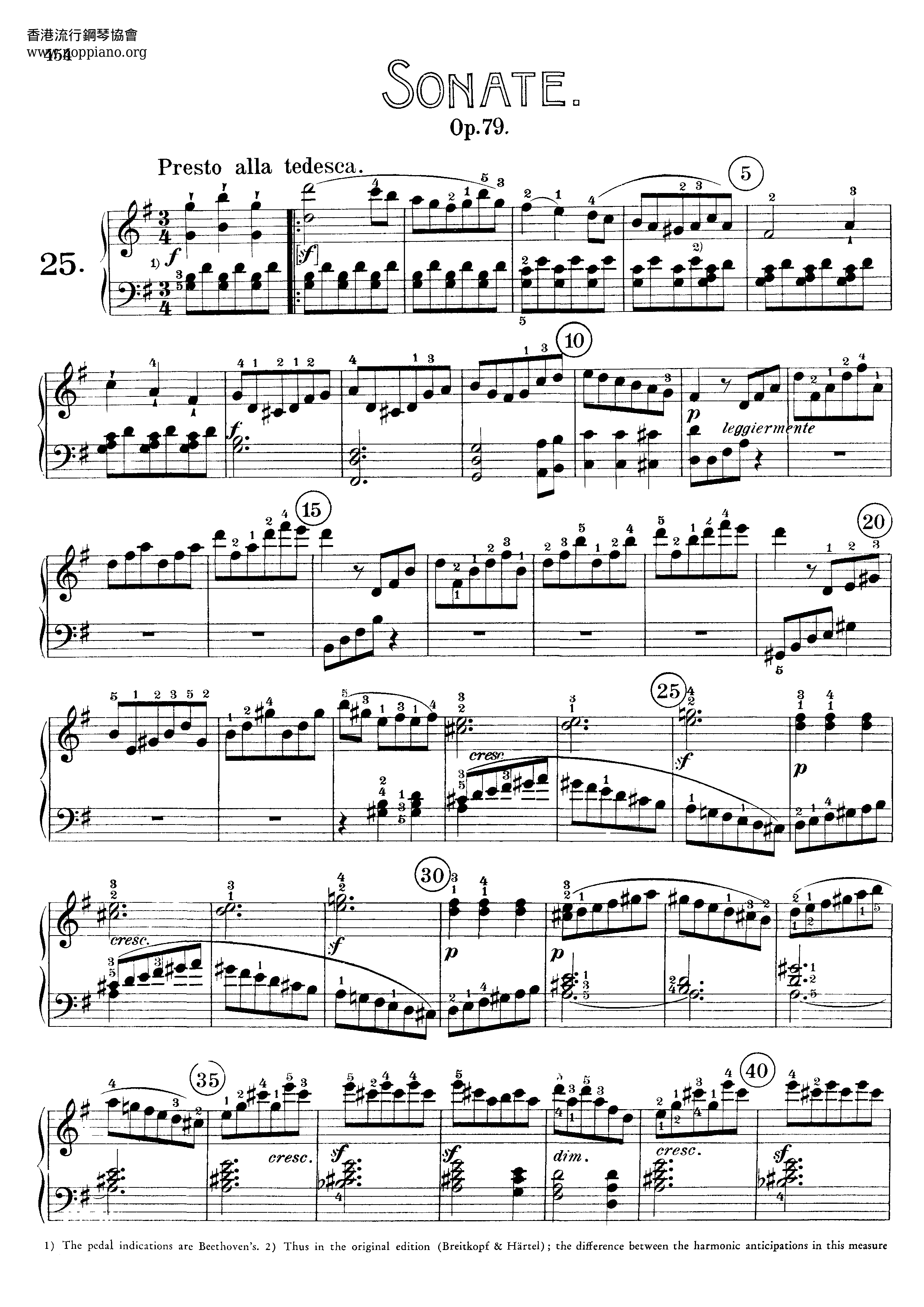 Piano Sonata Op. 79 1st Movt Score