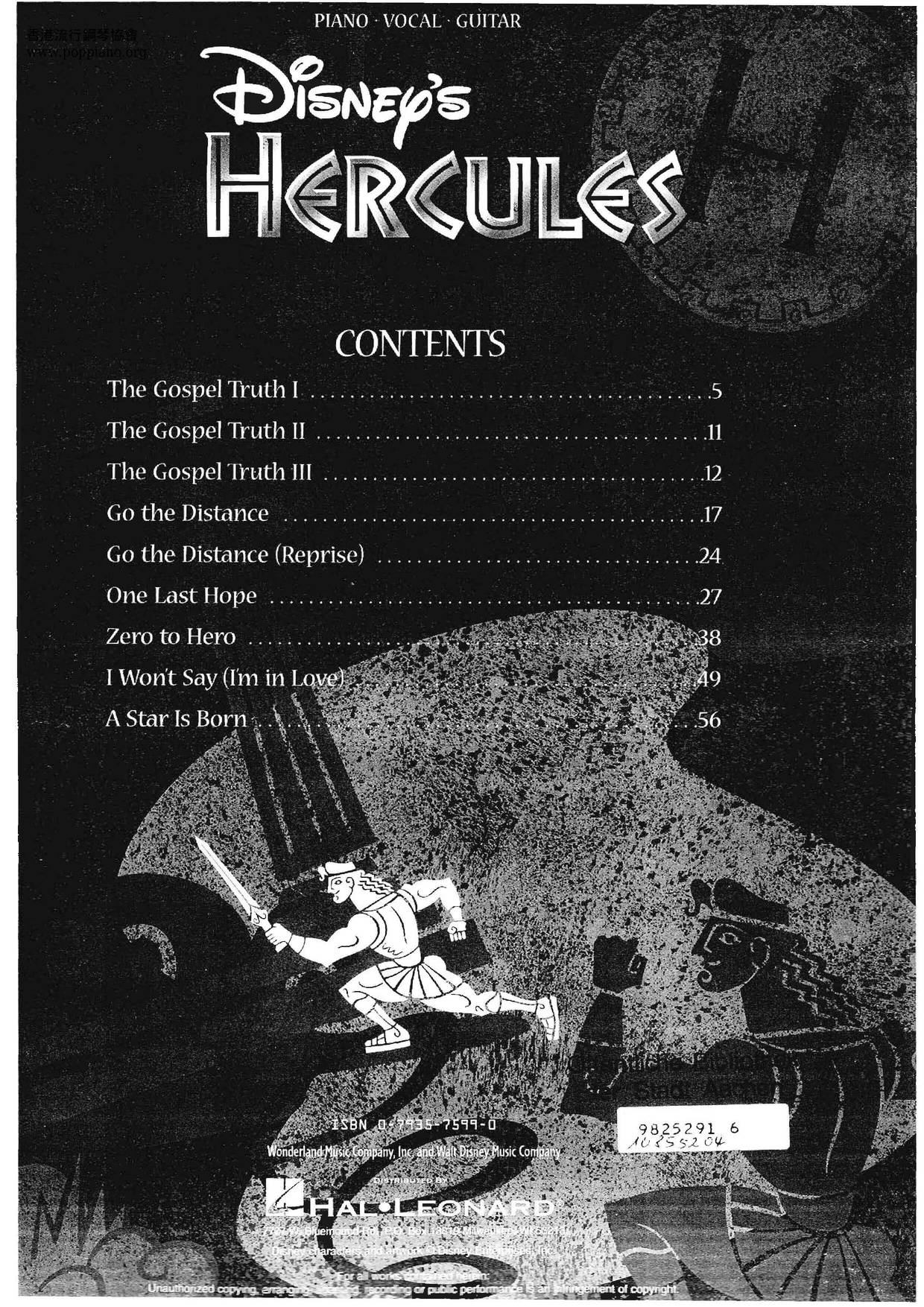 Hercules - Song Book 48 Pages Score