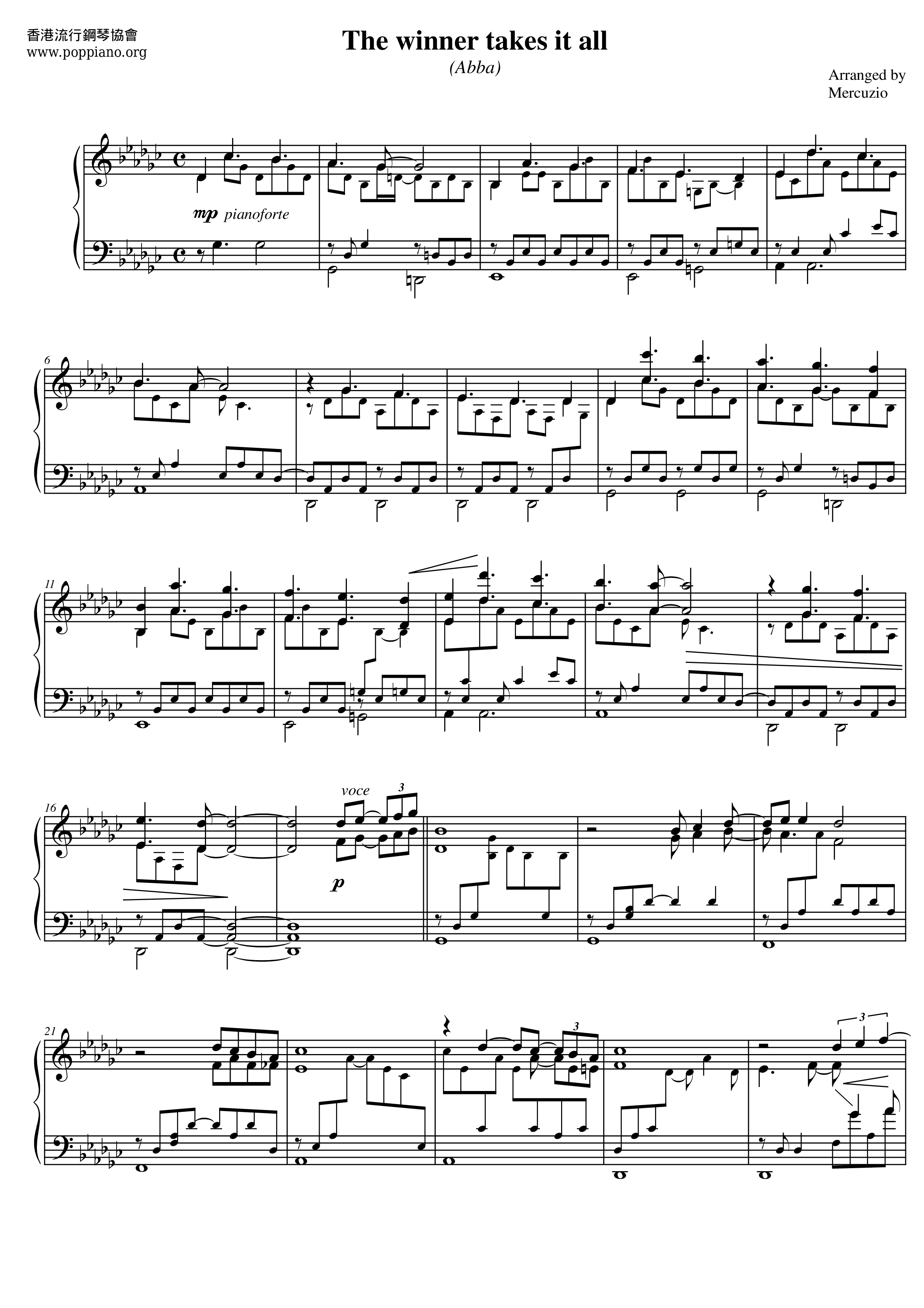 ABBA The Winner Takes It All Sheet Music Pdf Free Score Download ABBA The Winner Takes It All Sheet Music Pdf Free Score Download