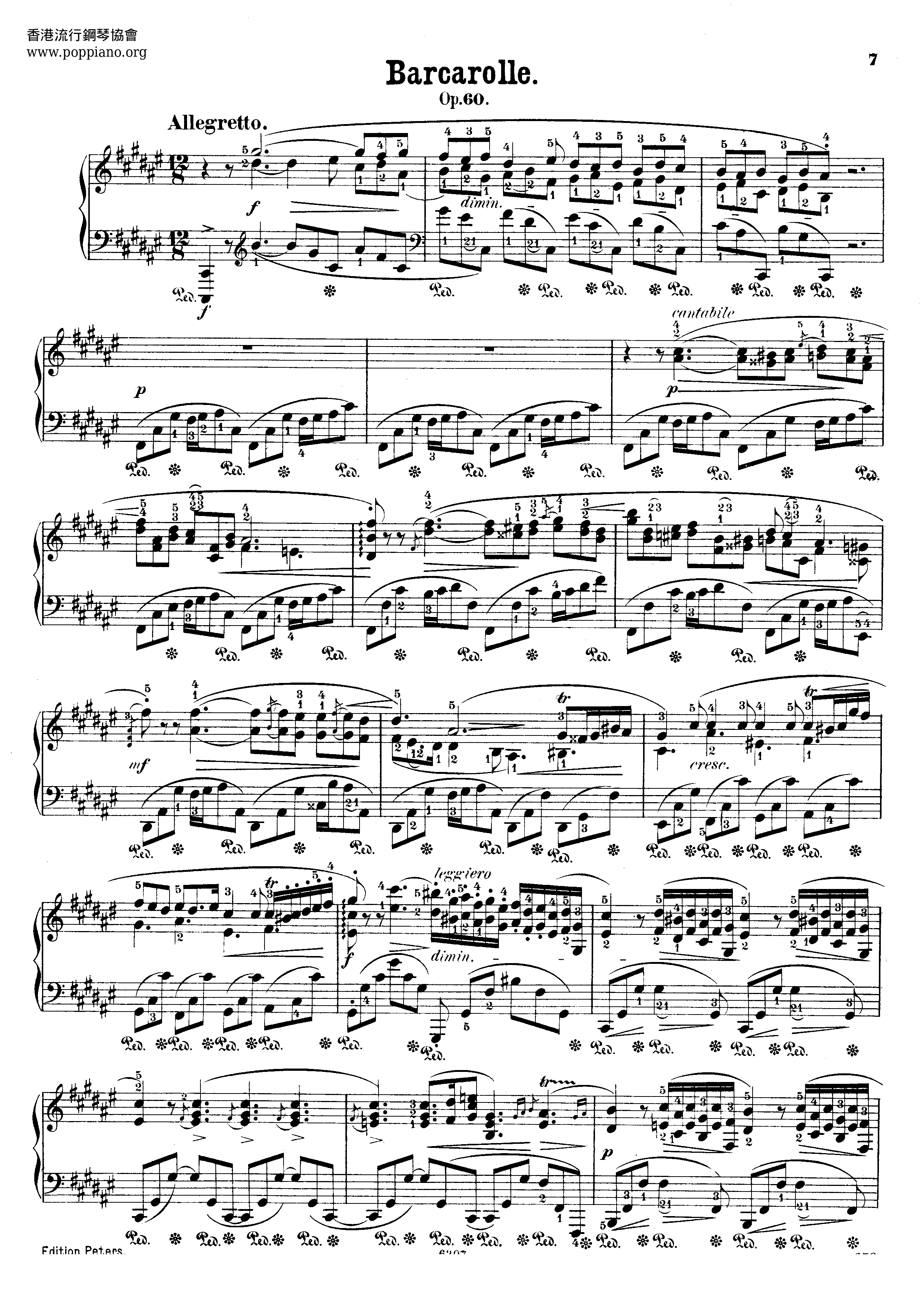 Barcarolle in F-Sharp Major, Op. 60琴譜
