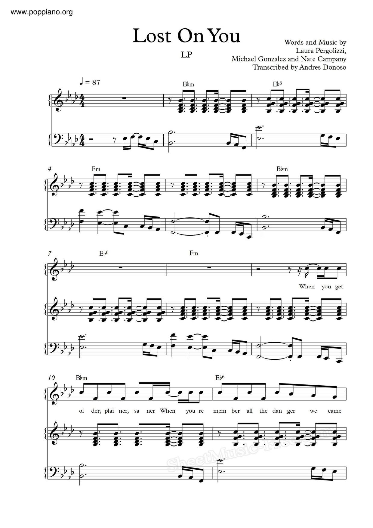 Lost On You Score