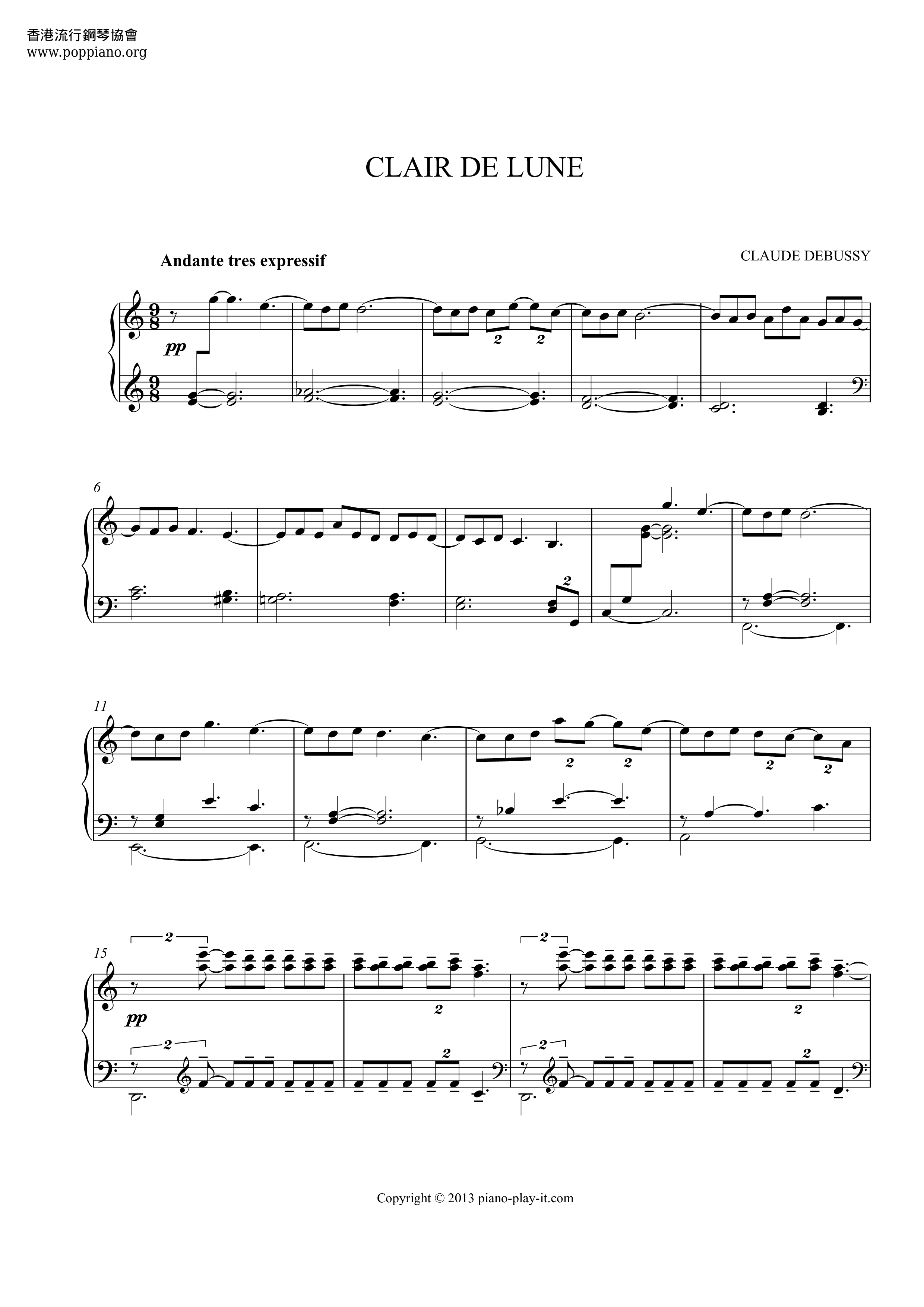 Au Clair De La Lune Score