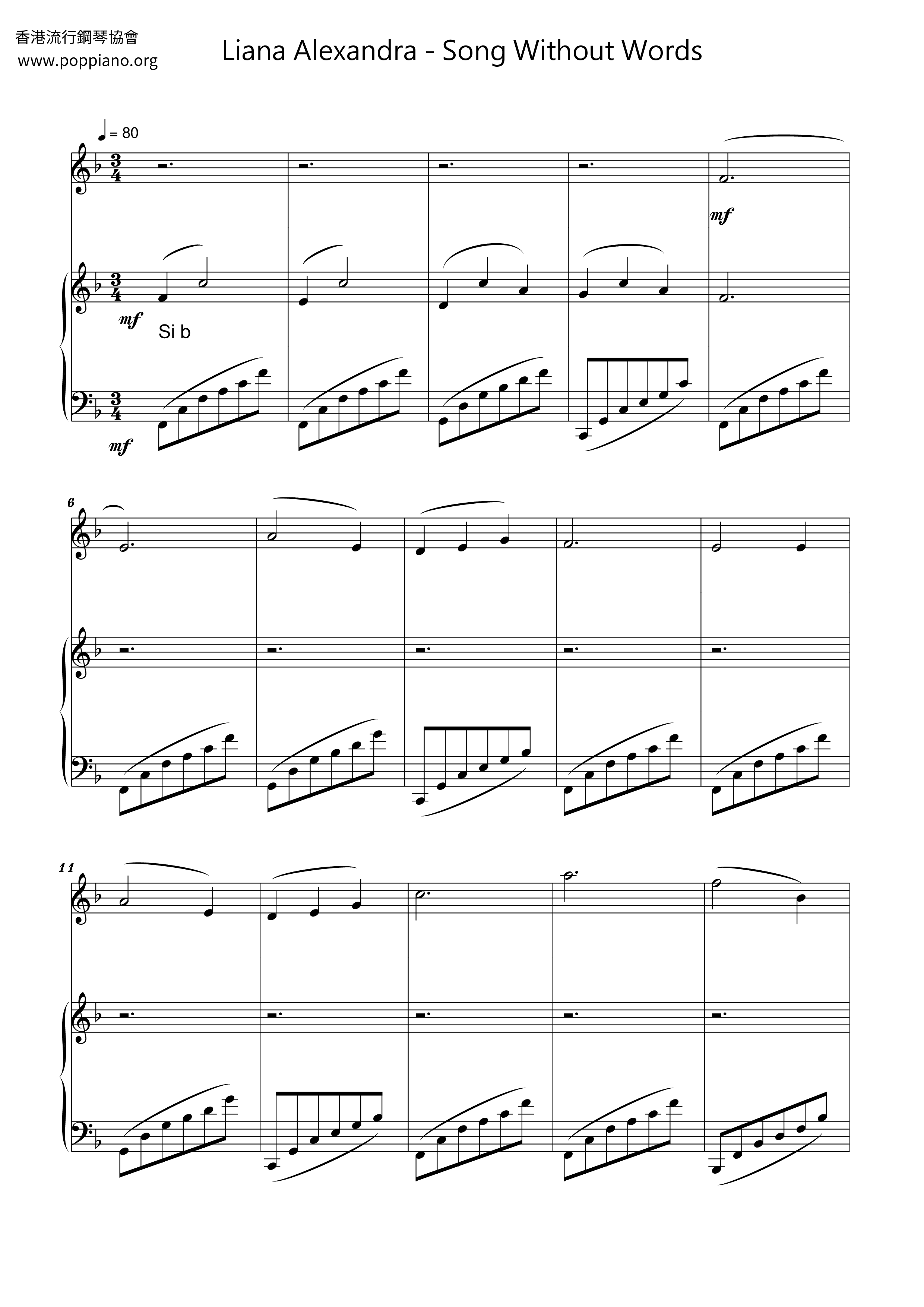 Song Without Words Score