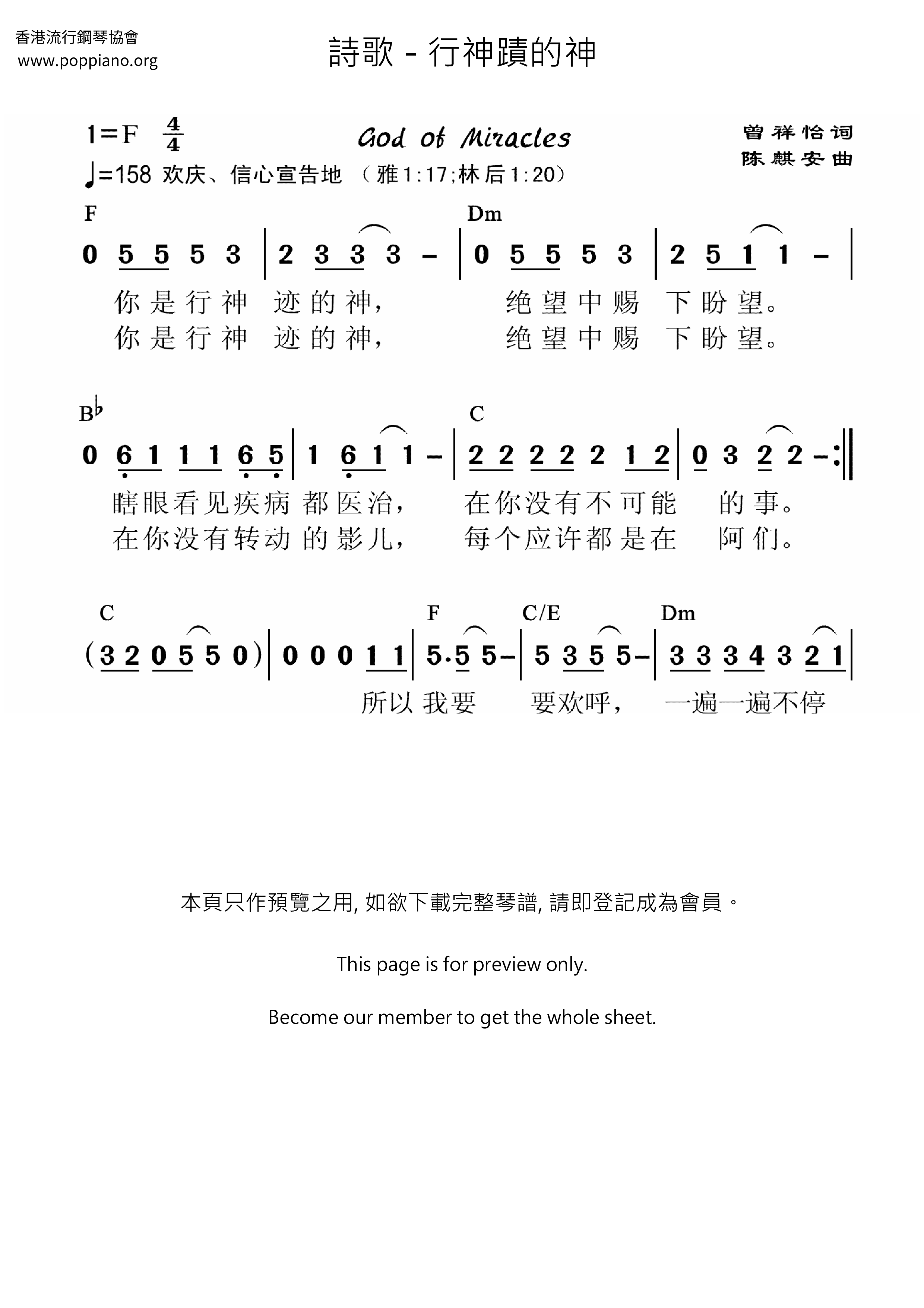 The God Of Miracles Score