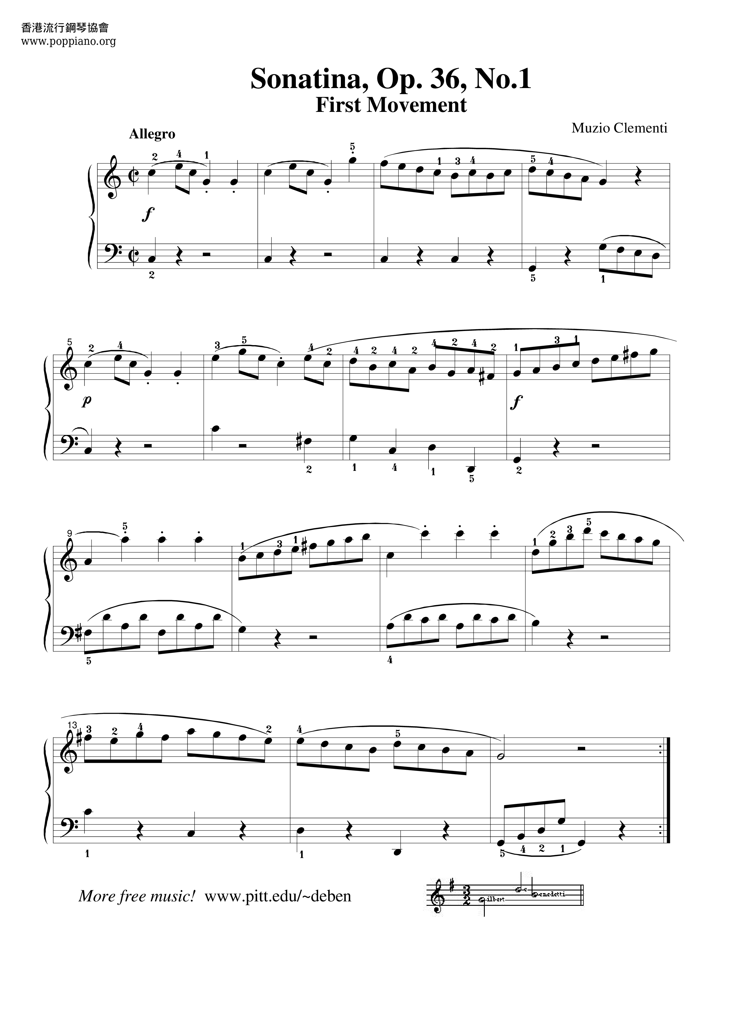 Sonatina In C Major, Op.36, No.1琴譜