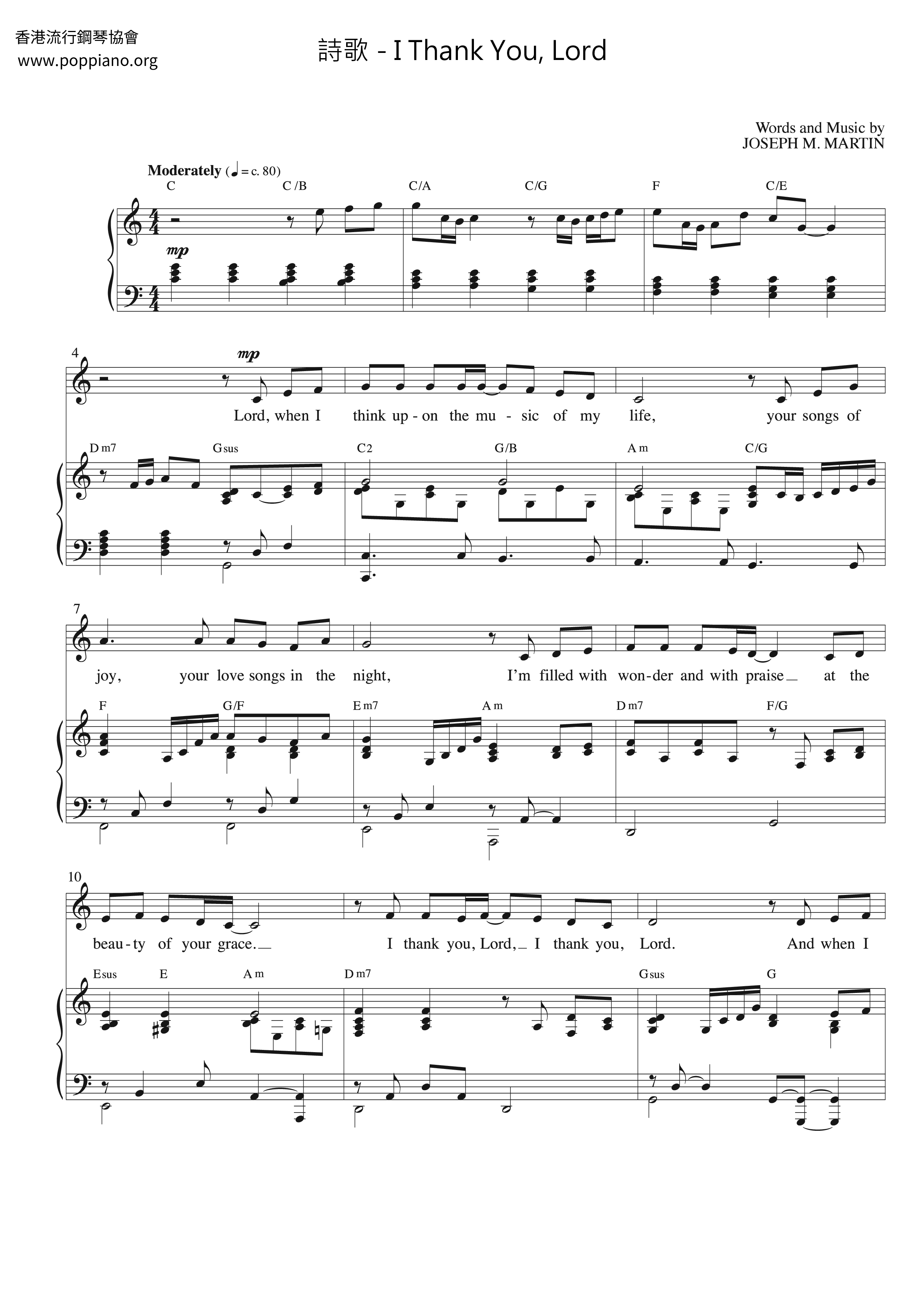 I Thank You, Lord Score