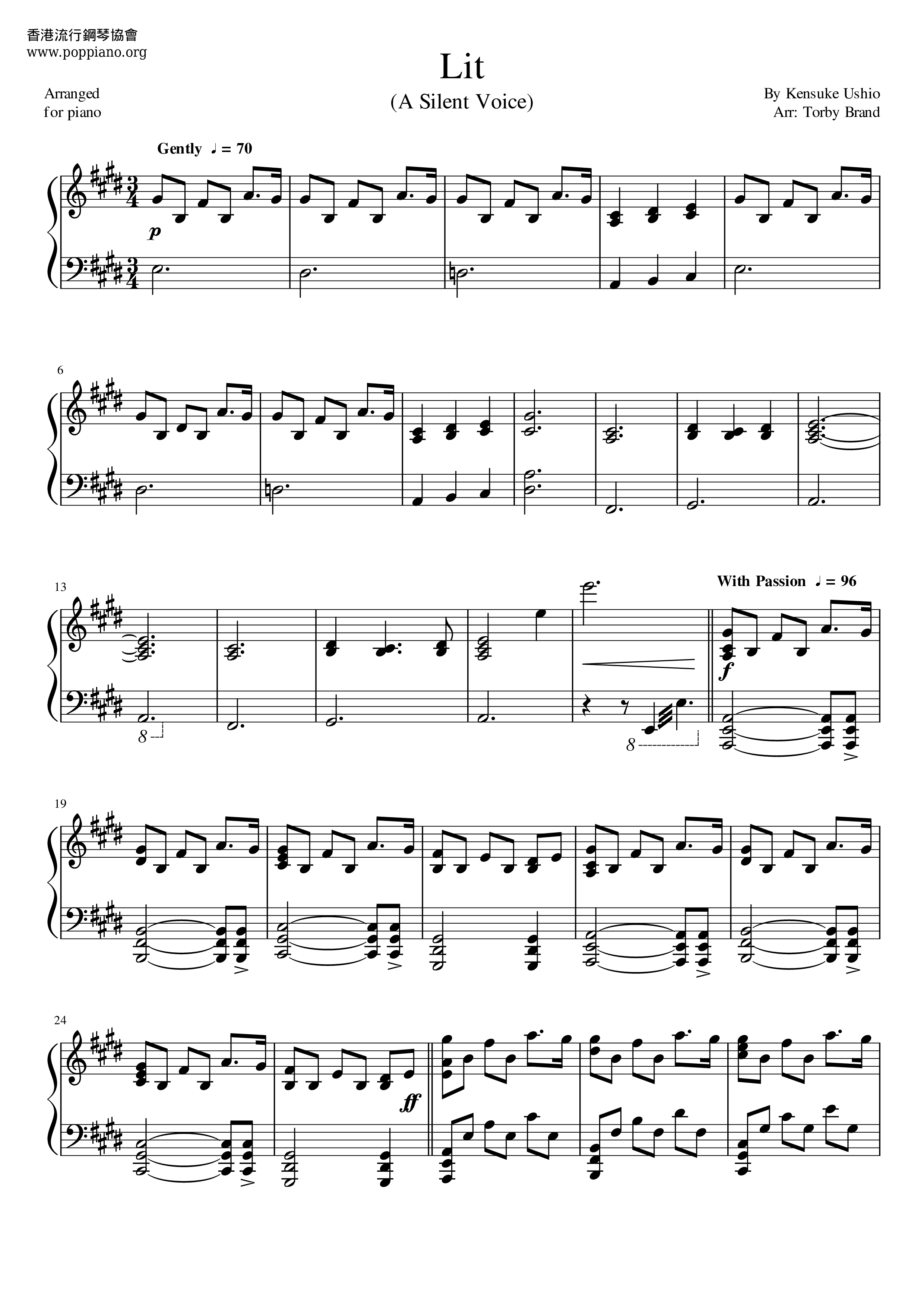 ☆聲の形The Shape Of Voice - Lit ピアノ譜pdf- 香港ポップピアノ協会 無料PDF楽譜ダウンロード gakufu ☆