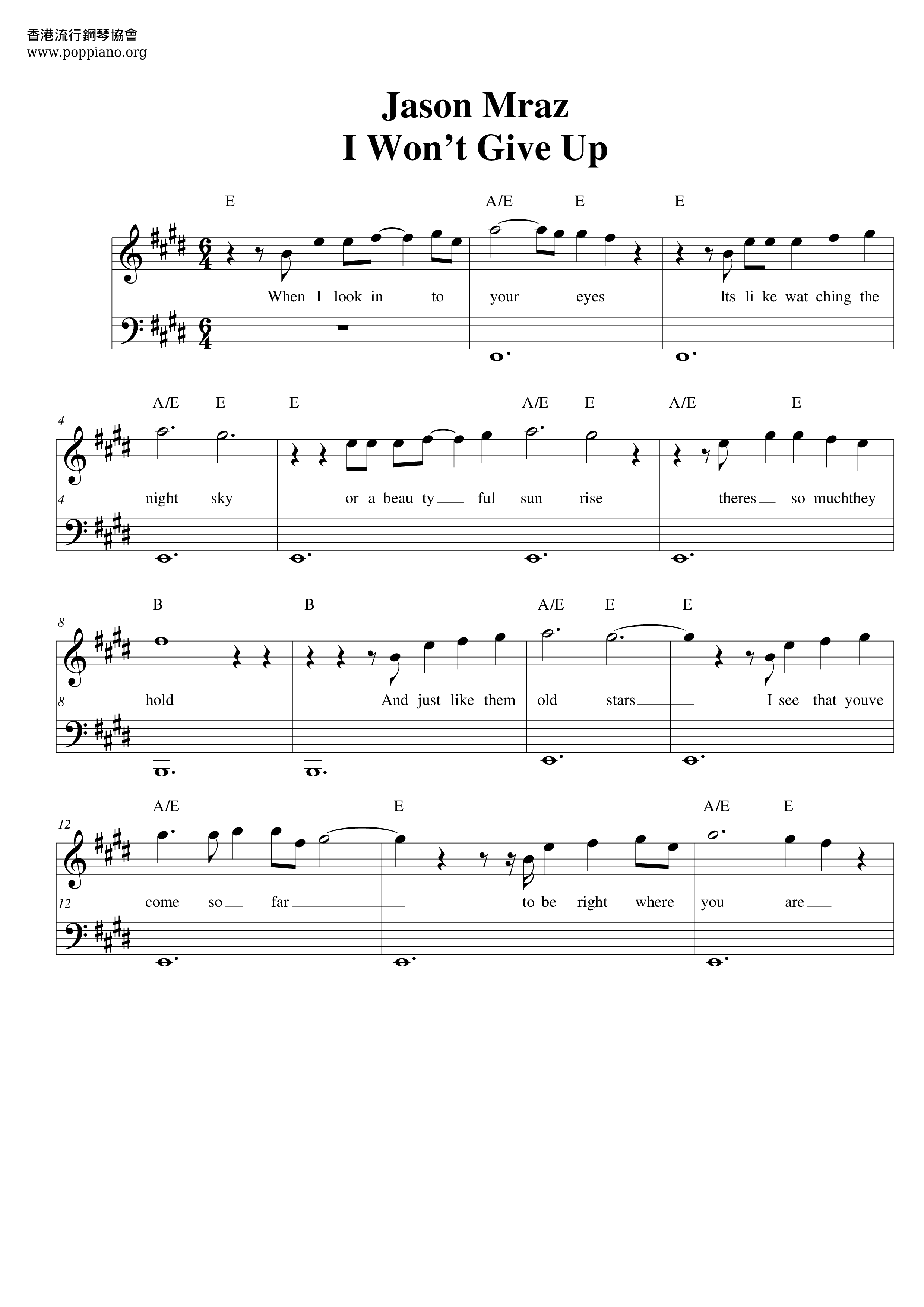 I Won't Give Up Score