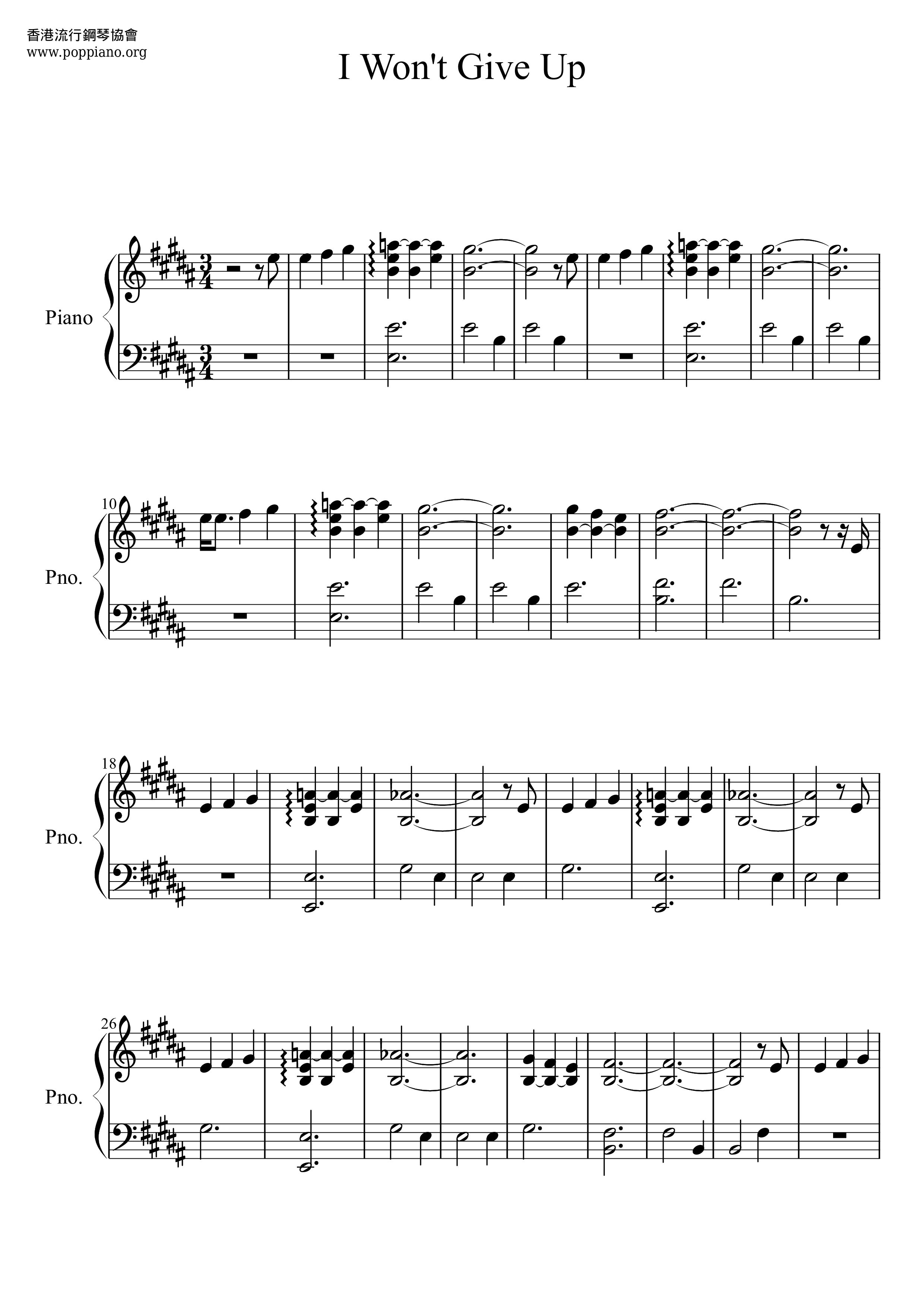 I Won't Give Up Score