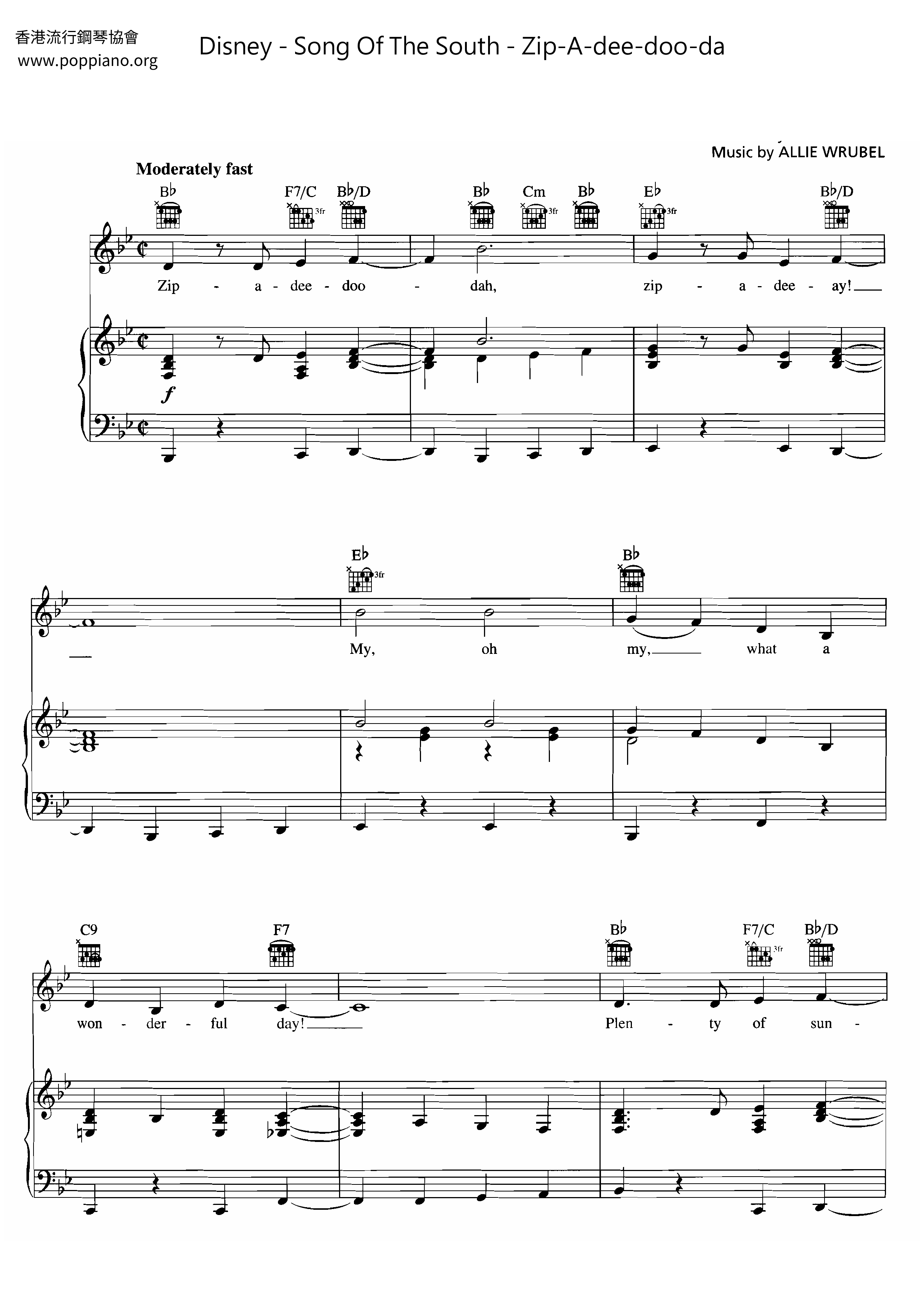 Song Of The South - Zip-A-dee-doo-daピアノ譜