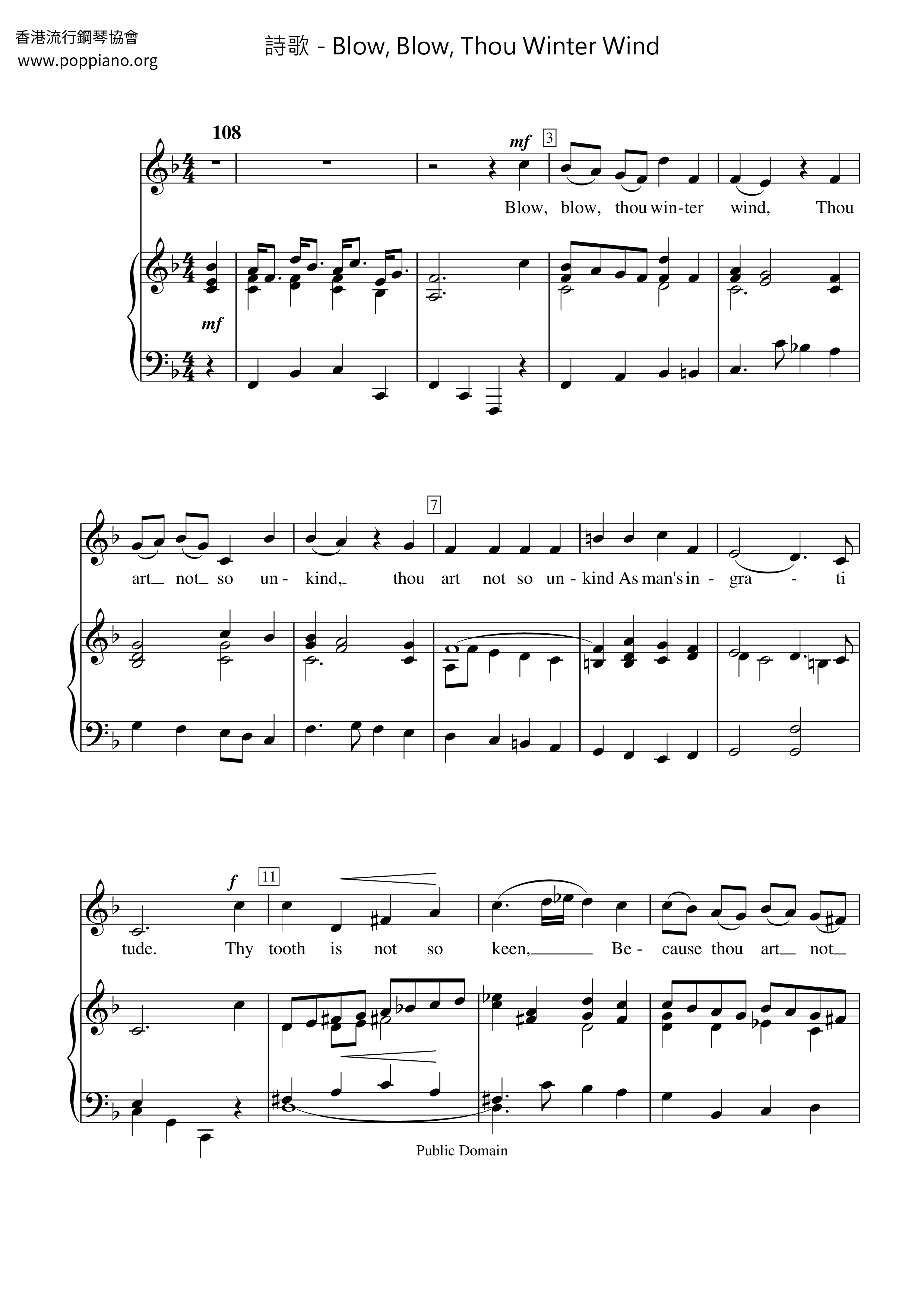 Blow, Blow, Thou Winter Wind Score