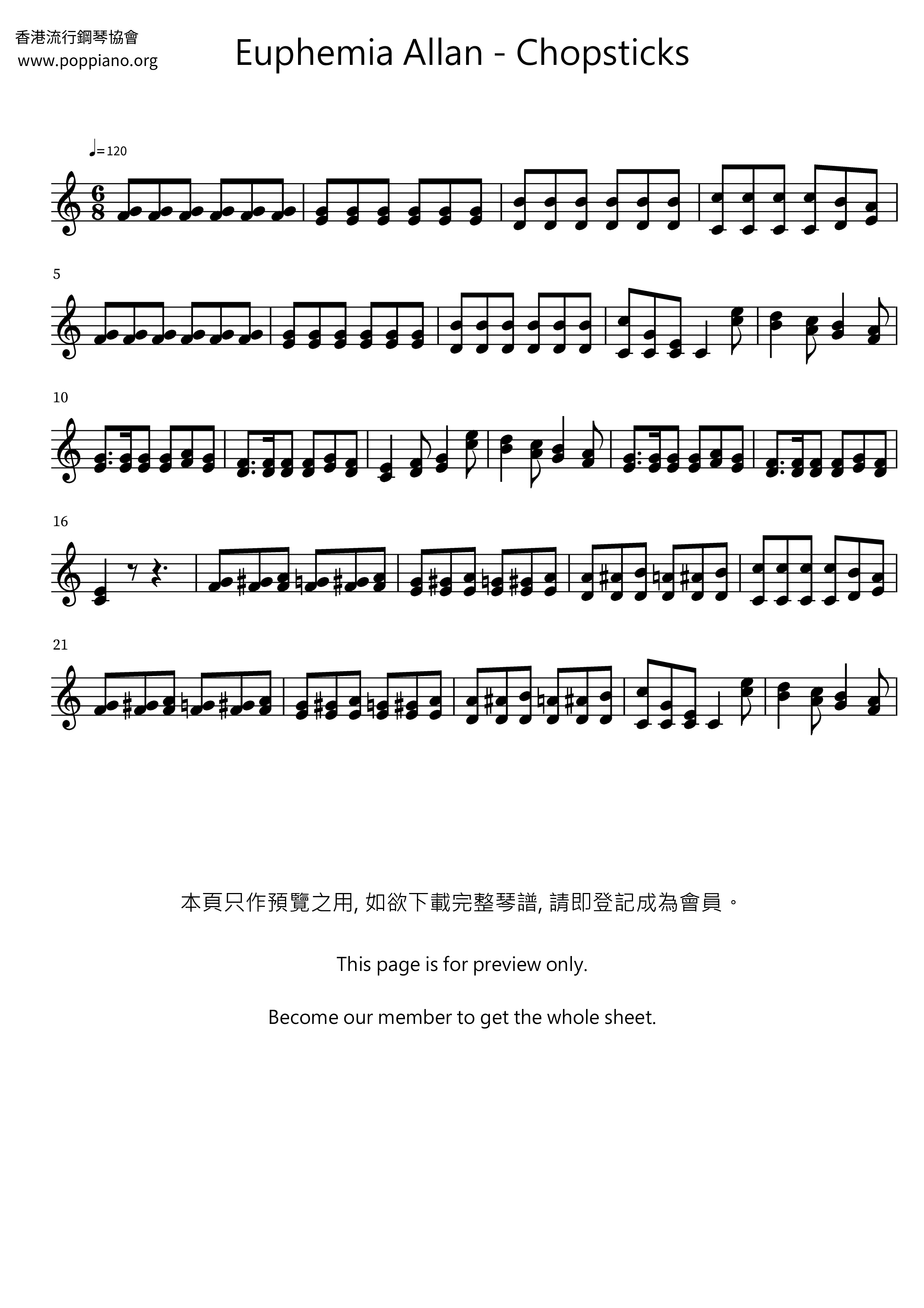 The Celebrated Chop Waltz (Chopsticks) Score