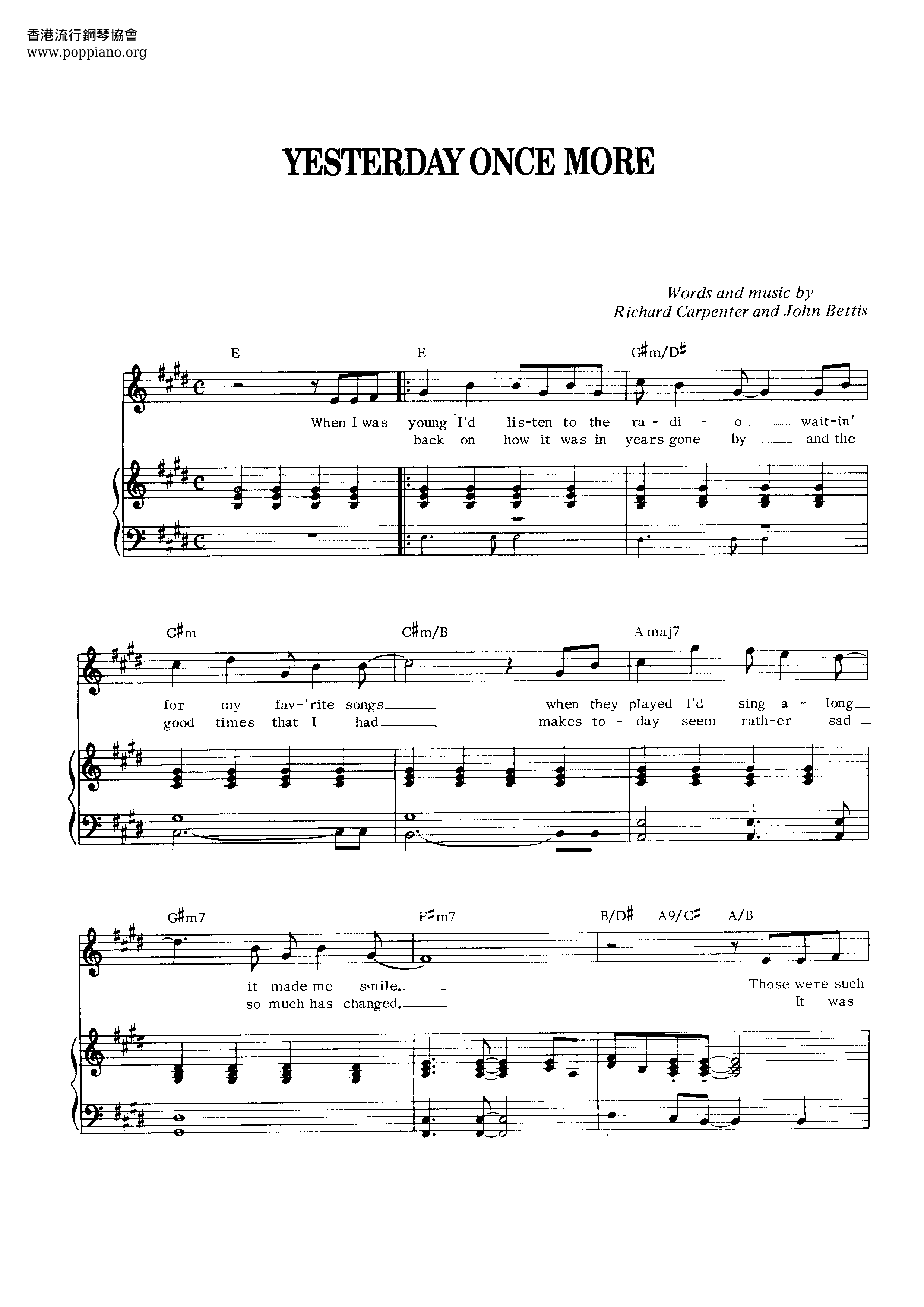 ☆ Carpenters-Yesterday Once More Sheet Music pdf, -イエスタディ