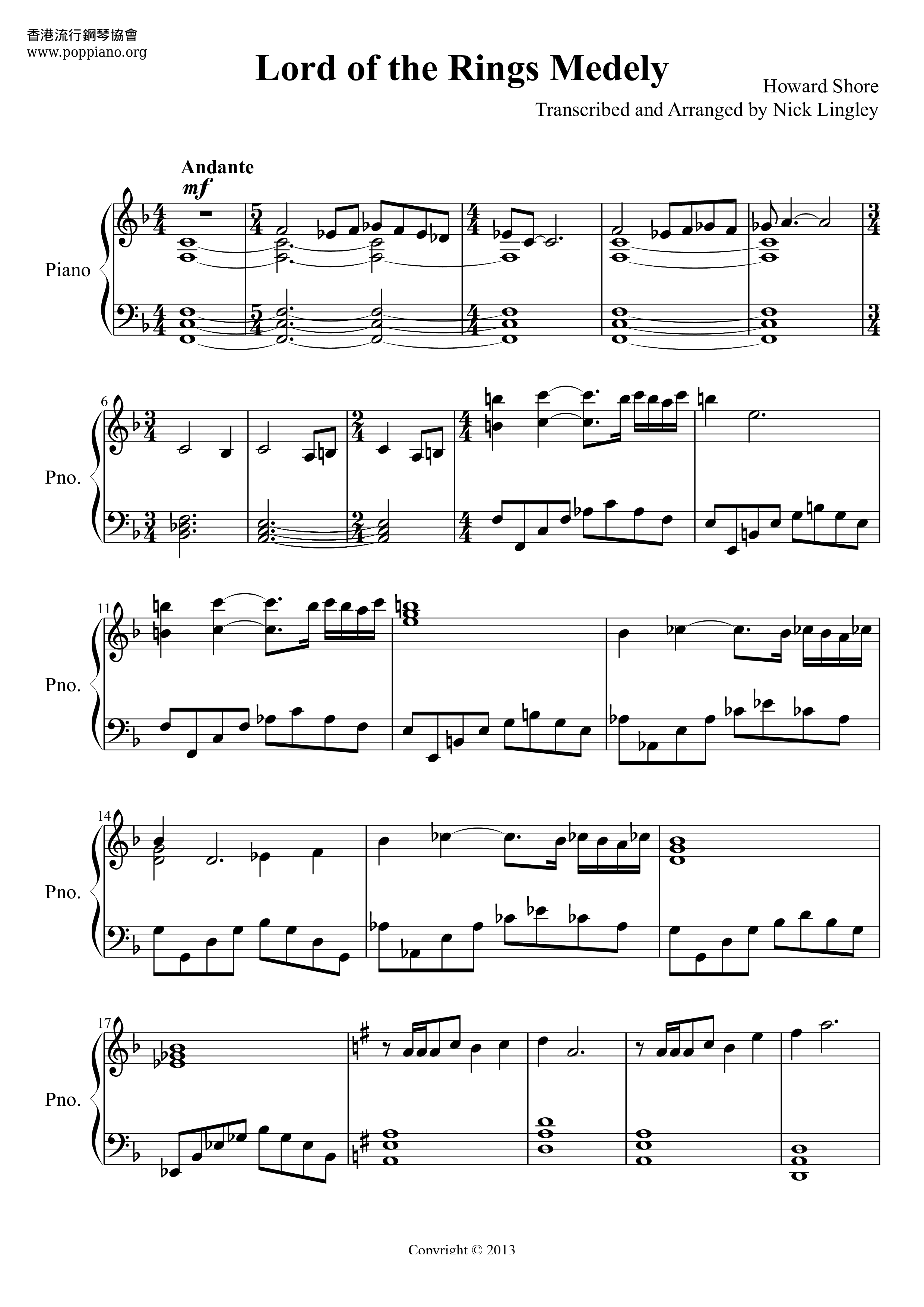 Howard Shore The Lord Of The Rings Medley Sheet Music Pdf Free Score