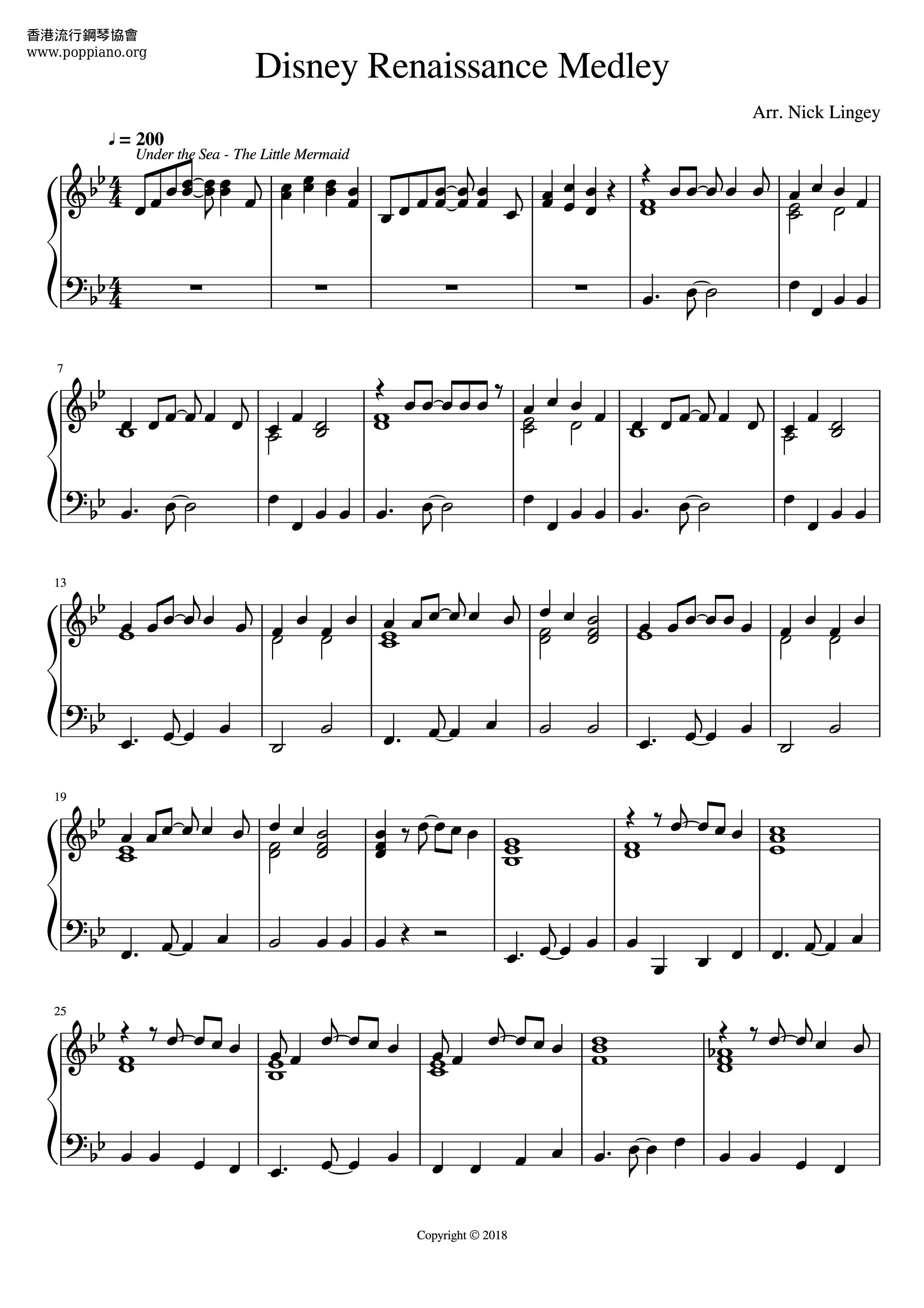 Disney Renaissance Medley Score