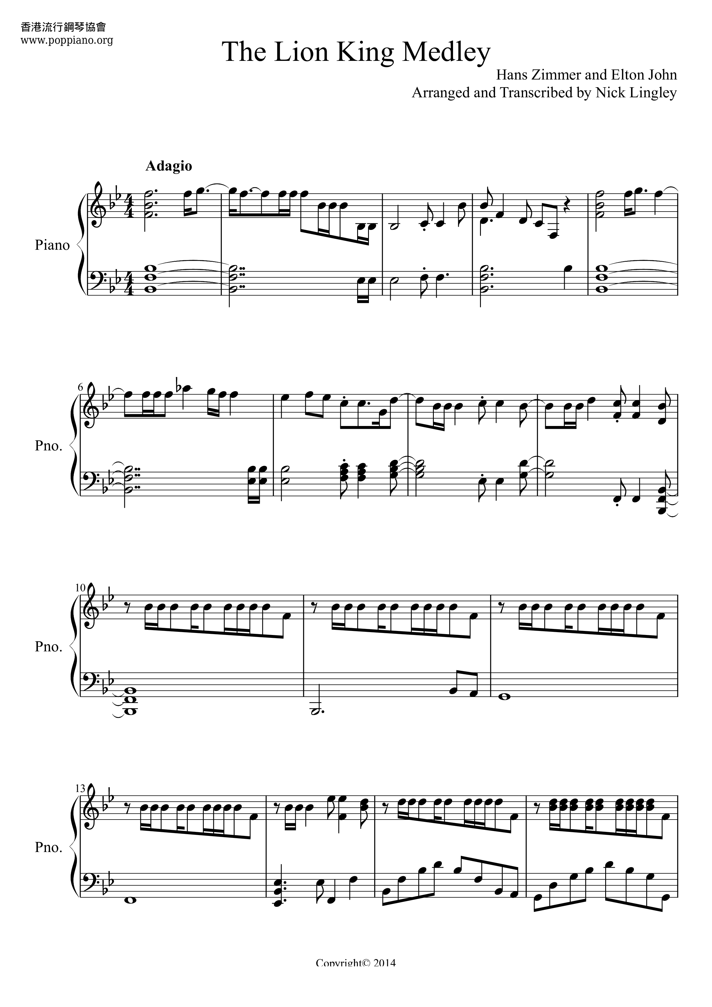 The Lion King Medley Score