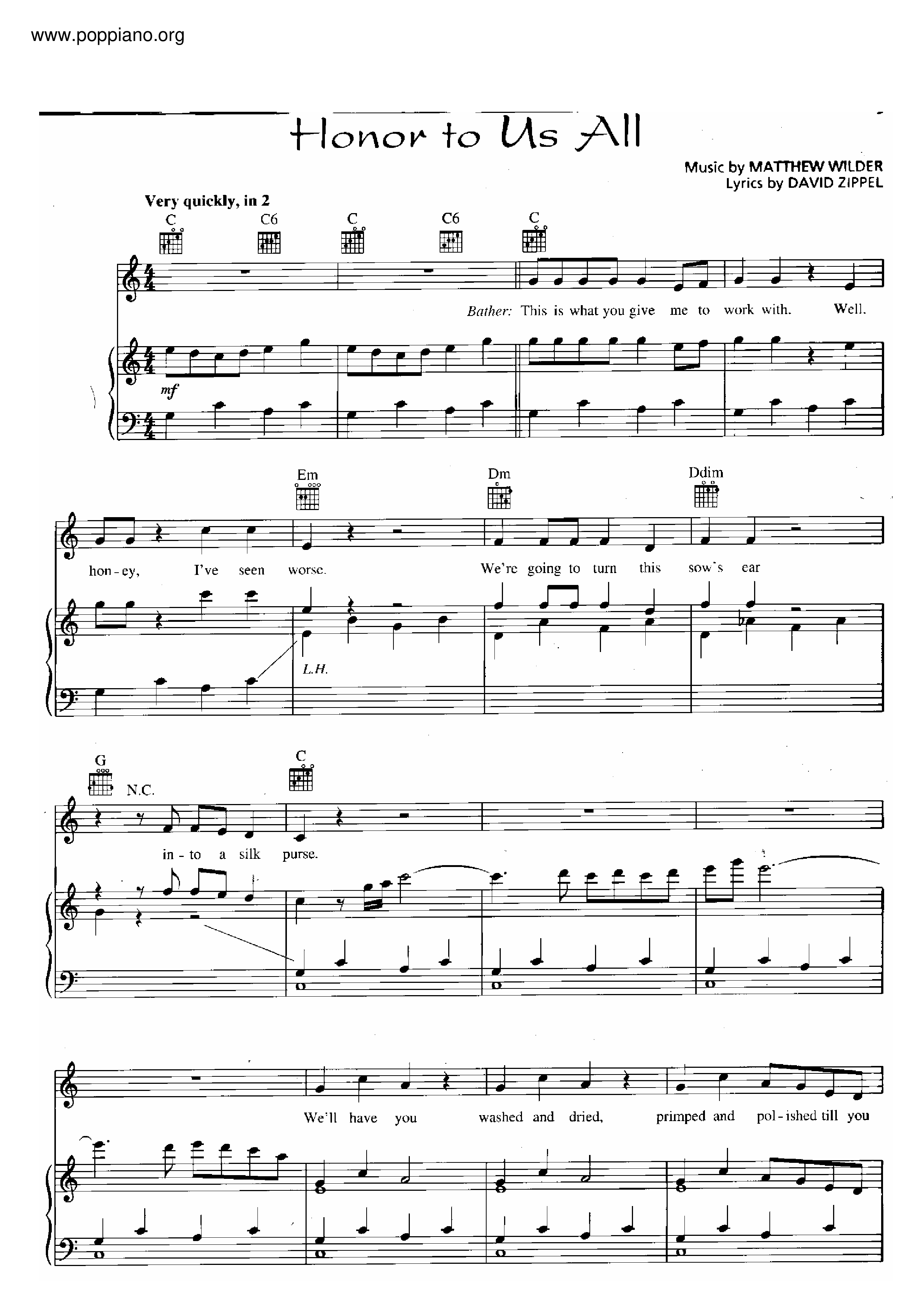 Honor To Us All Score