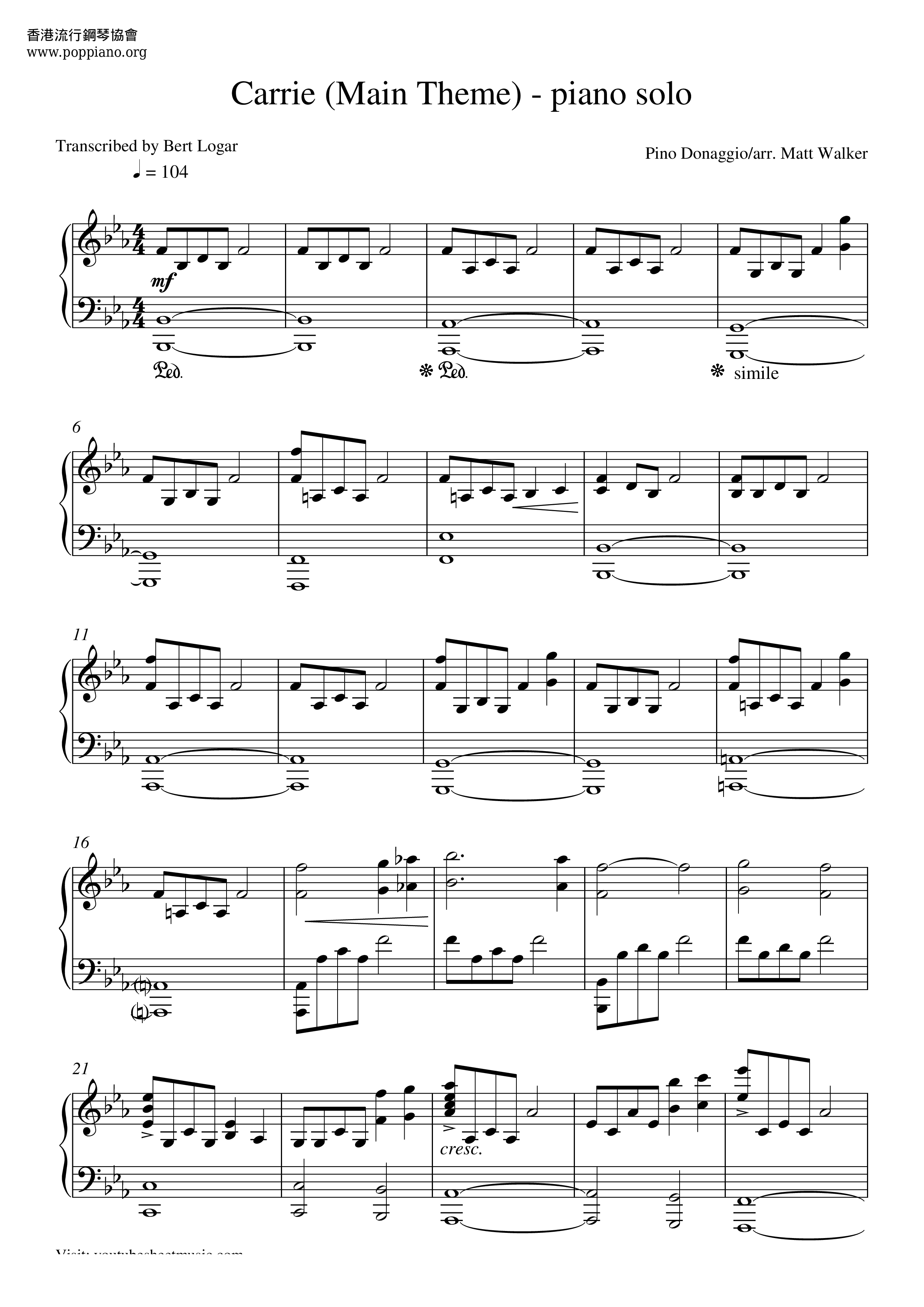 Carrie (Main Theme) Score