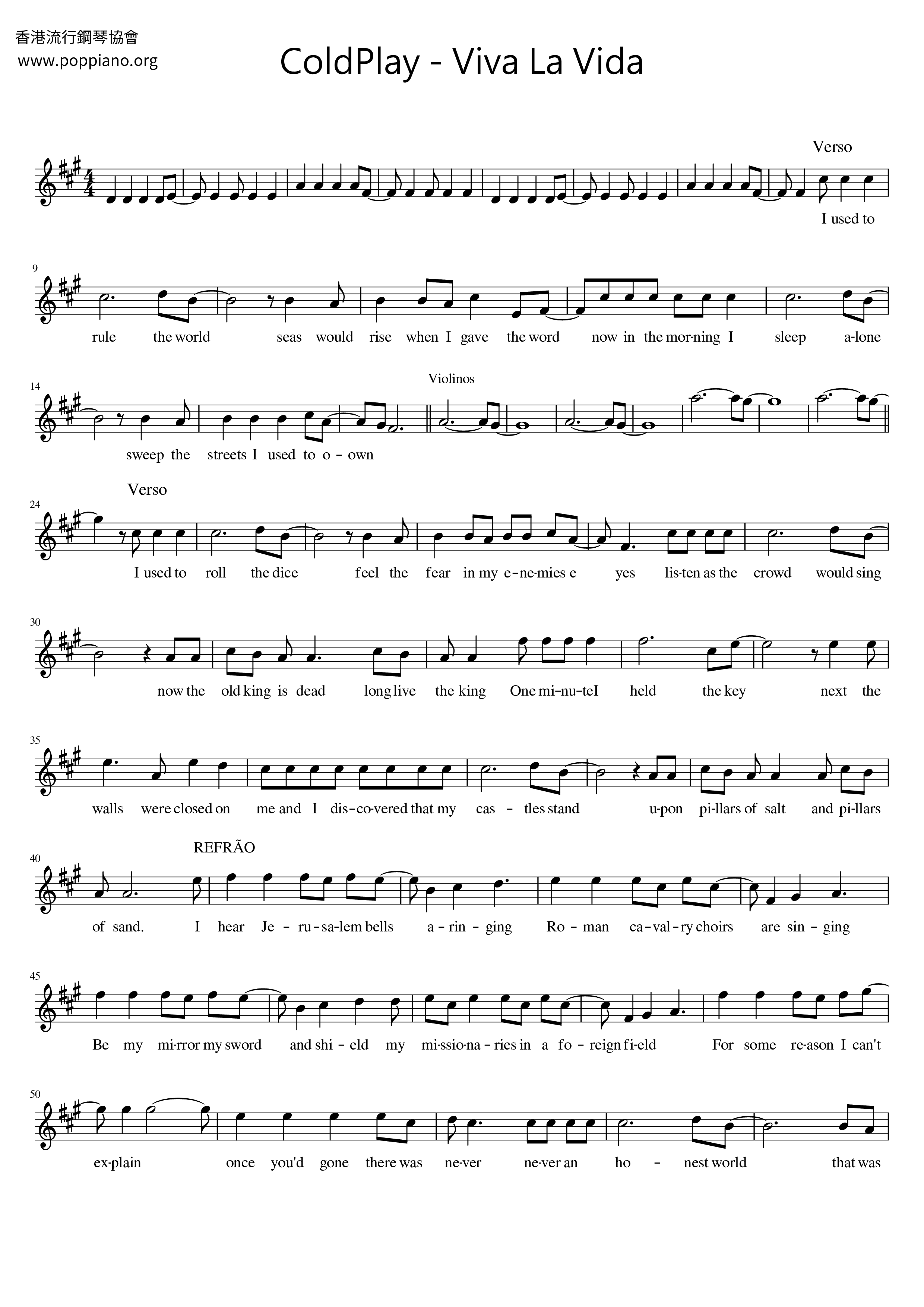 Viva La Vida Score