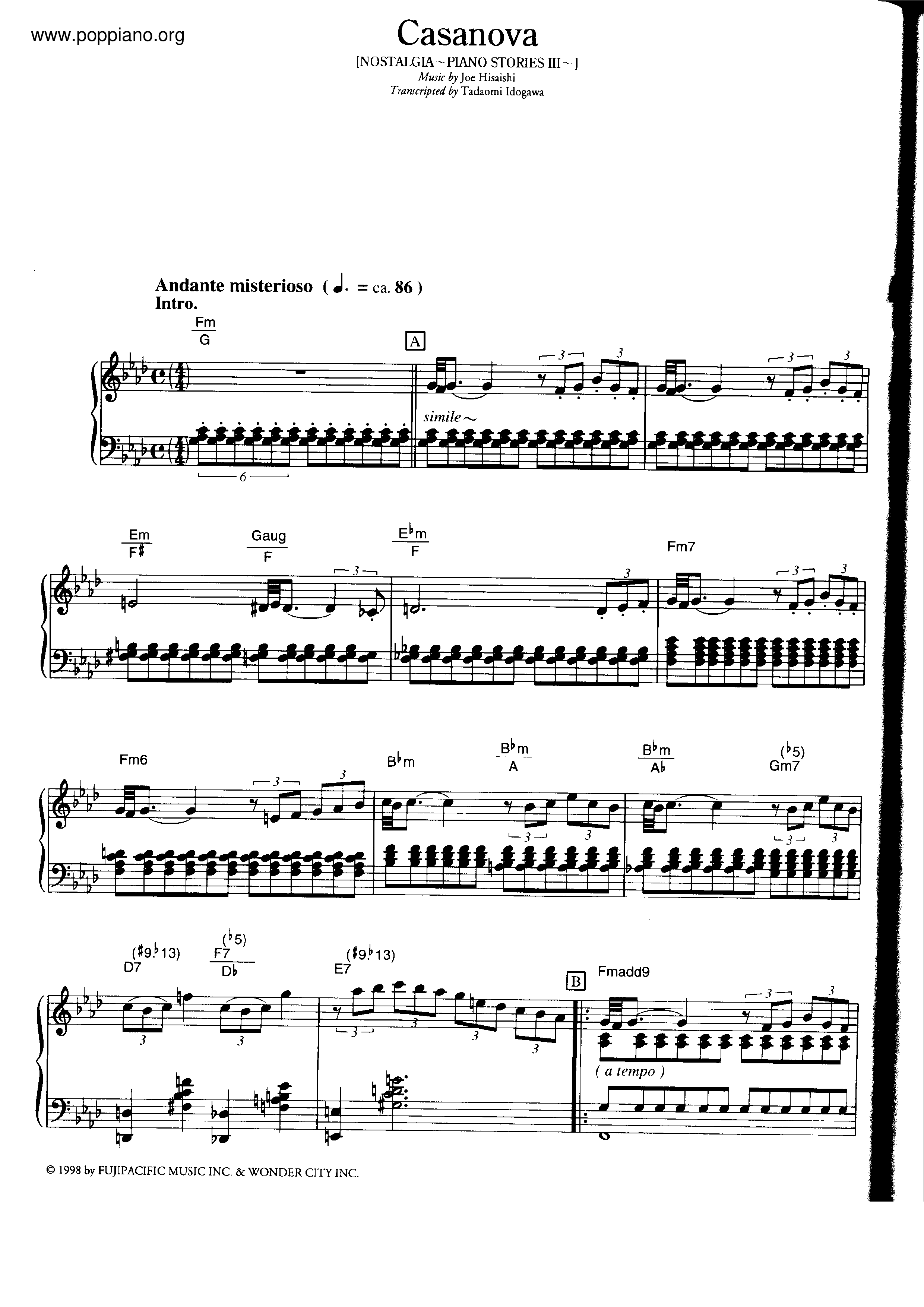 Casanovaピアノ譜