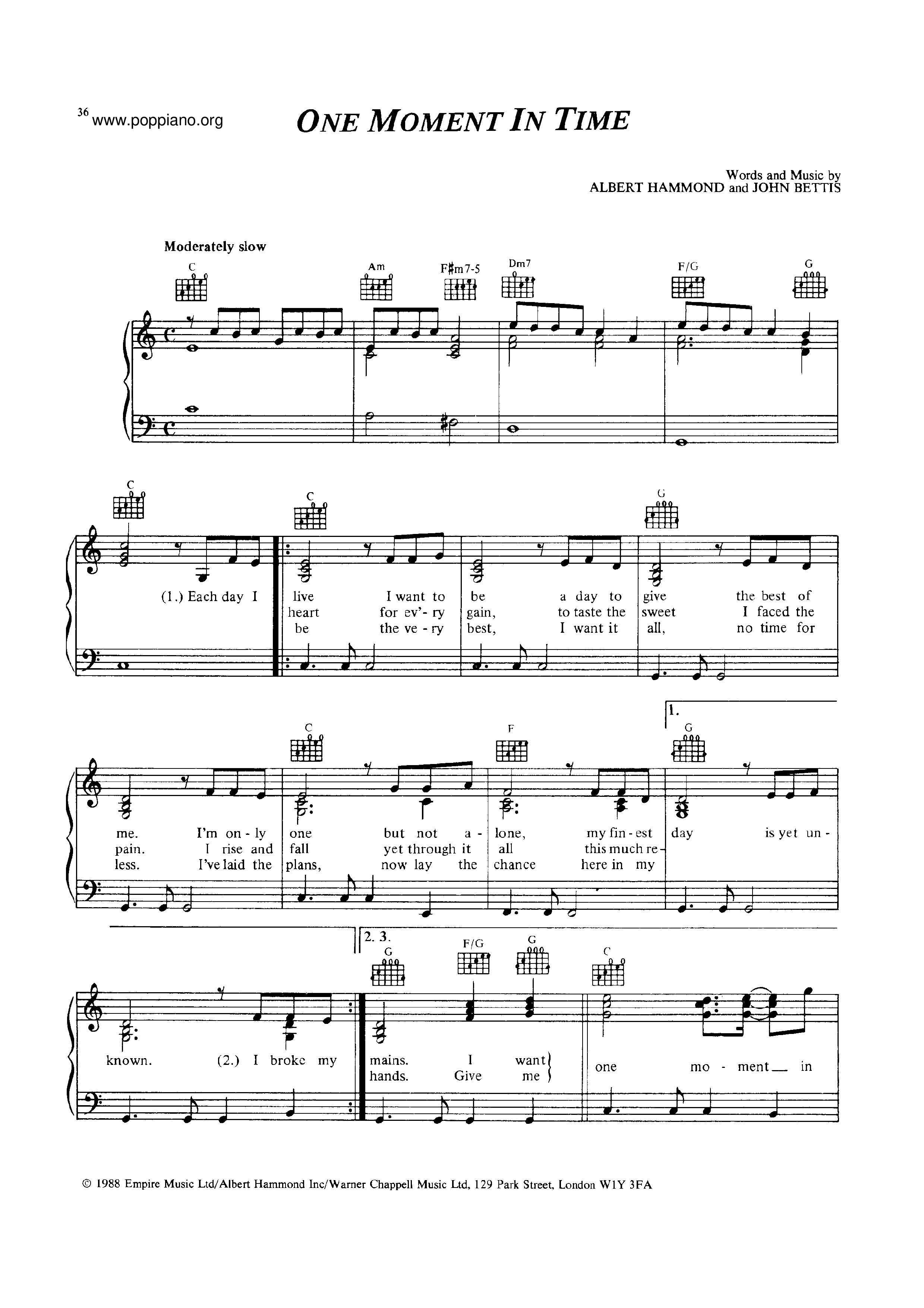 One Time sheet music for piano solo (PDF-interactive)