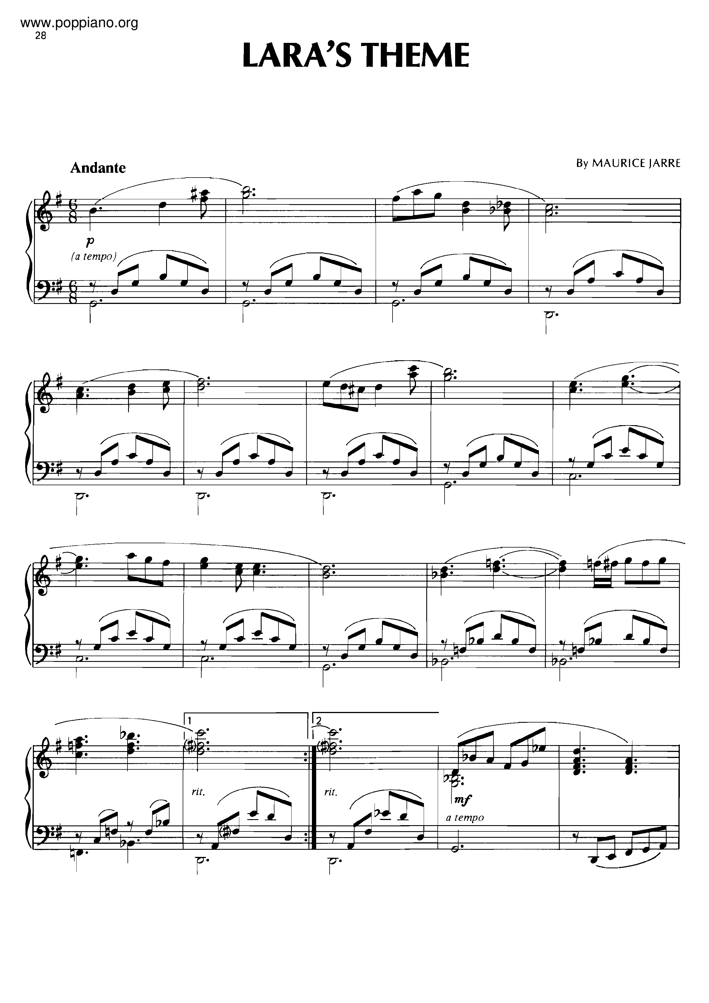 Lara's Theme琴譜