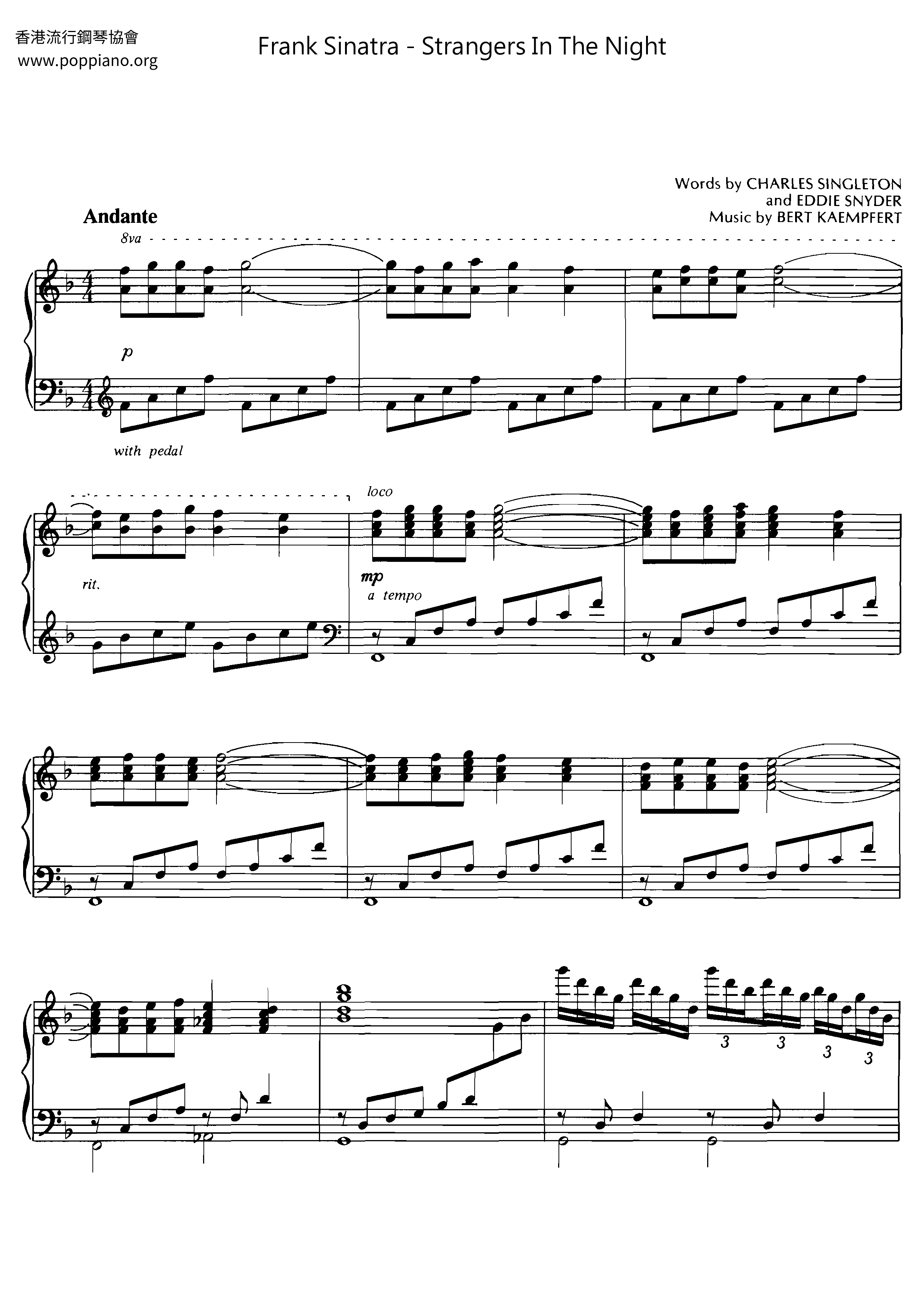 ☆ Frank Sinatra-Strangers In The Night Sheet Music pdf, - Free