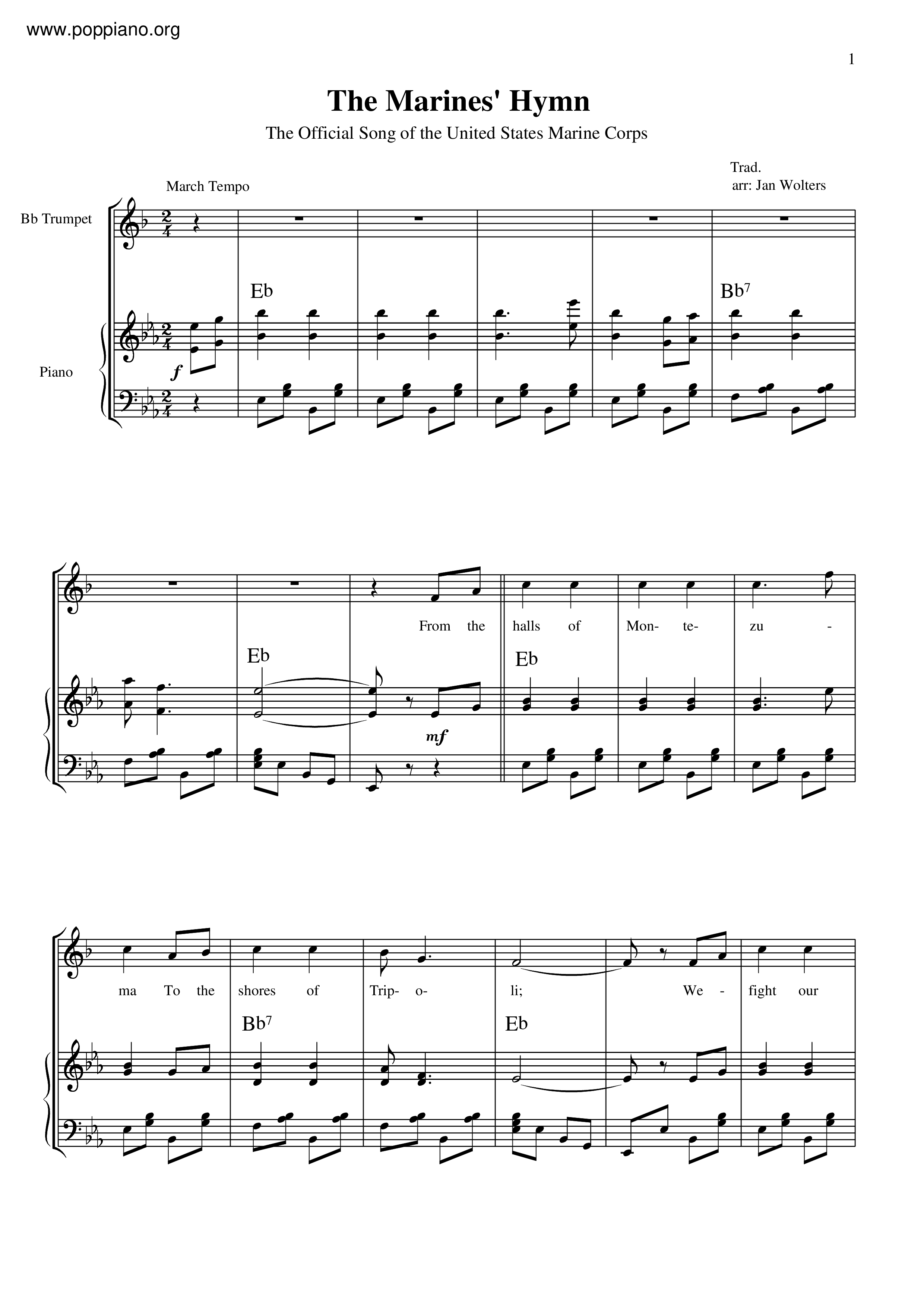 The Marines' Hymn 美國海軍軍歌 Score