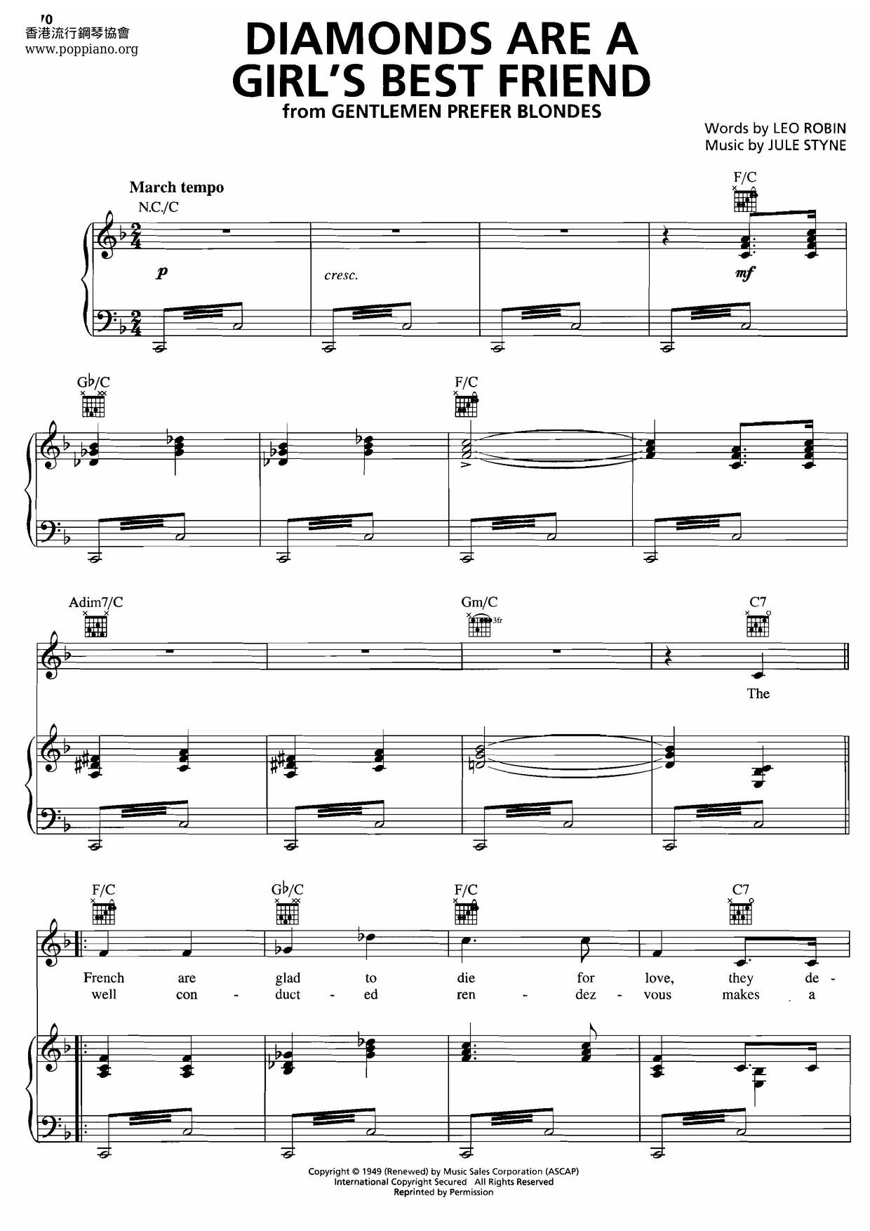 Diamonds Are a Girl's Best Friend - From "Gentlemen Prefer Blondes" Score