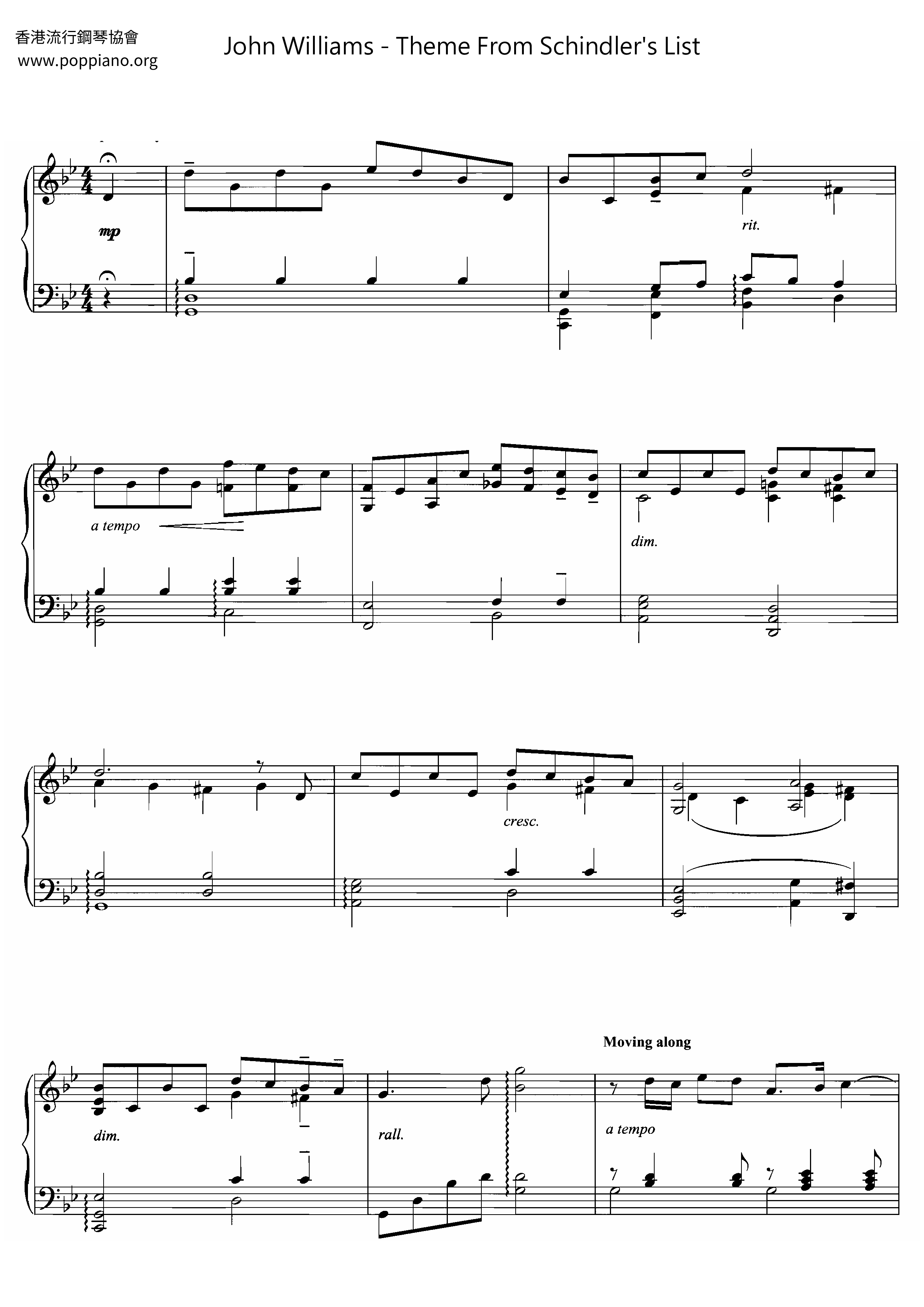 Theme From Schindler's List Score