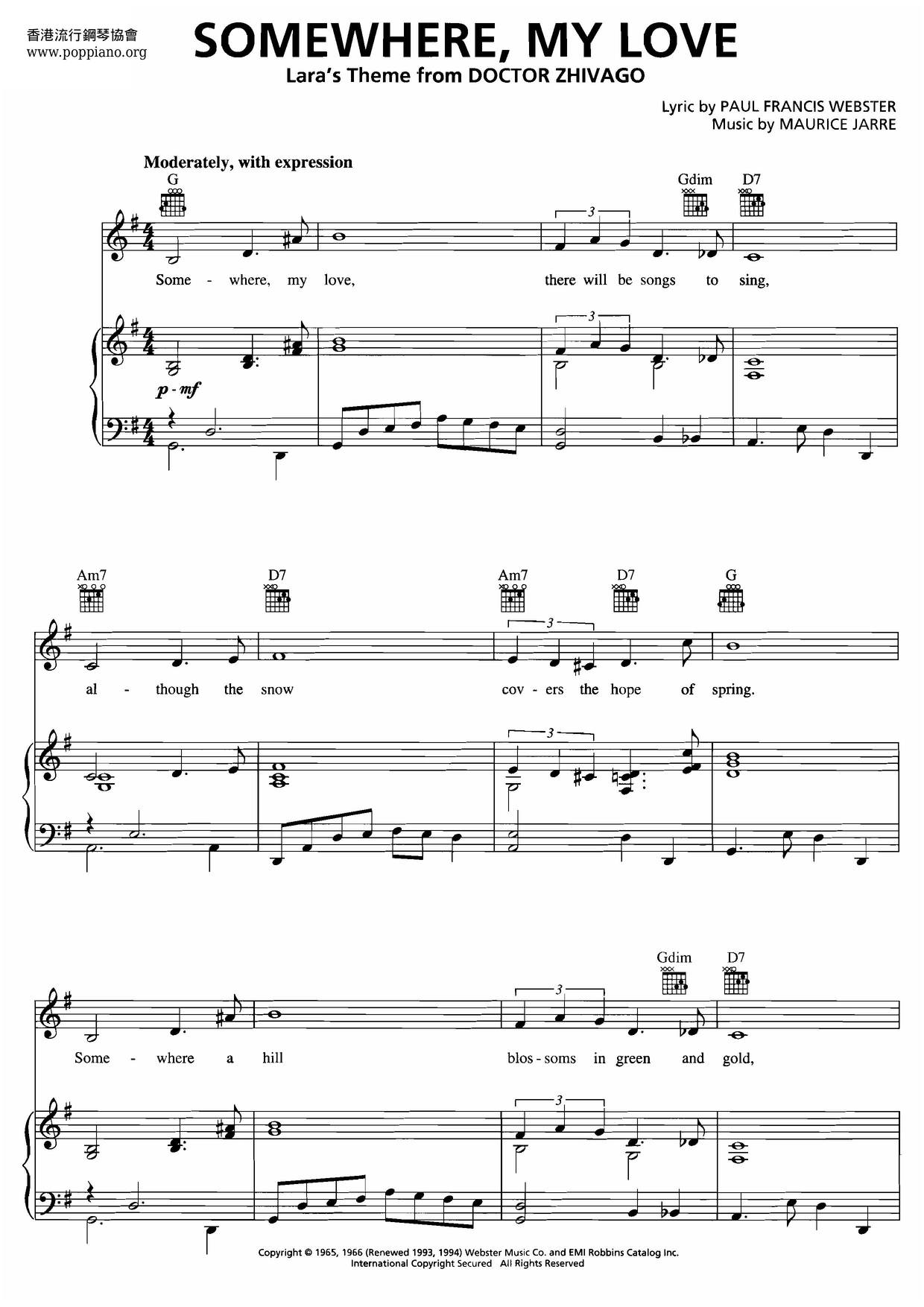 Somewhere, My Love Score