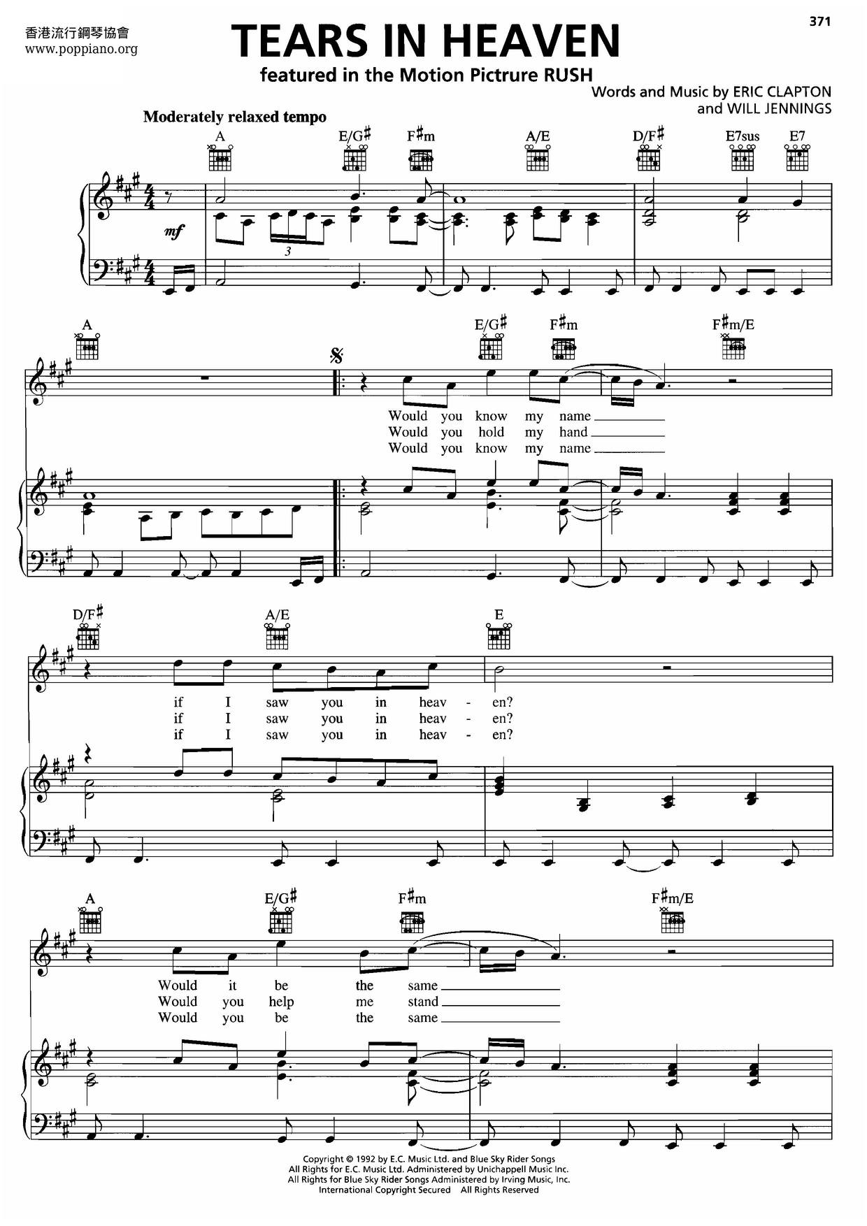 Tears In Heaven Score