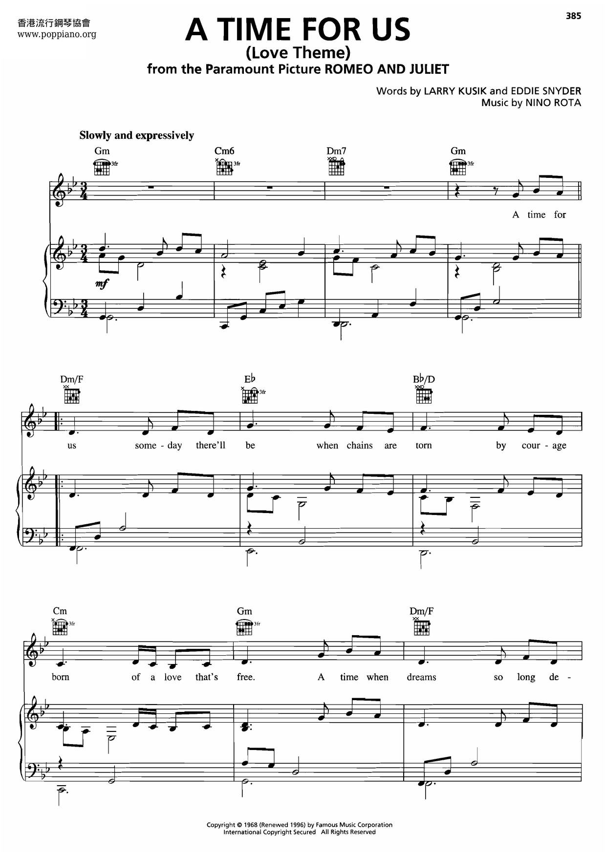 Romeo And Juliet - A Time For Us Score